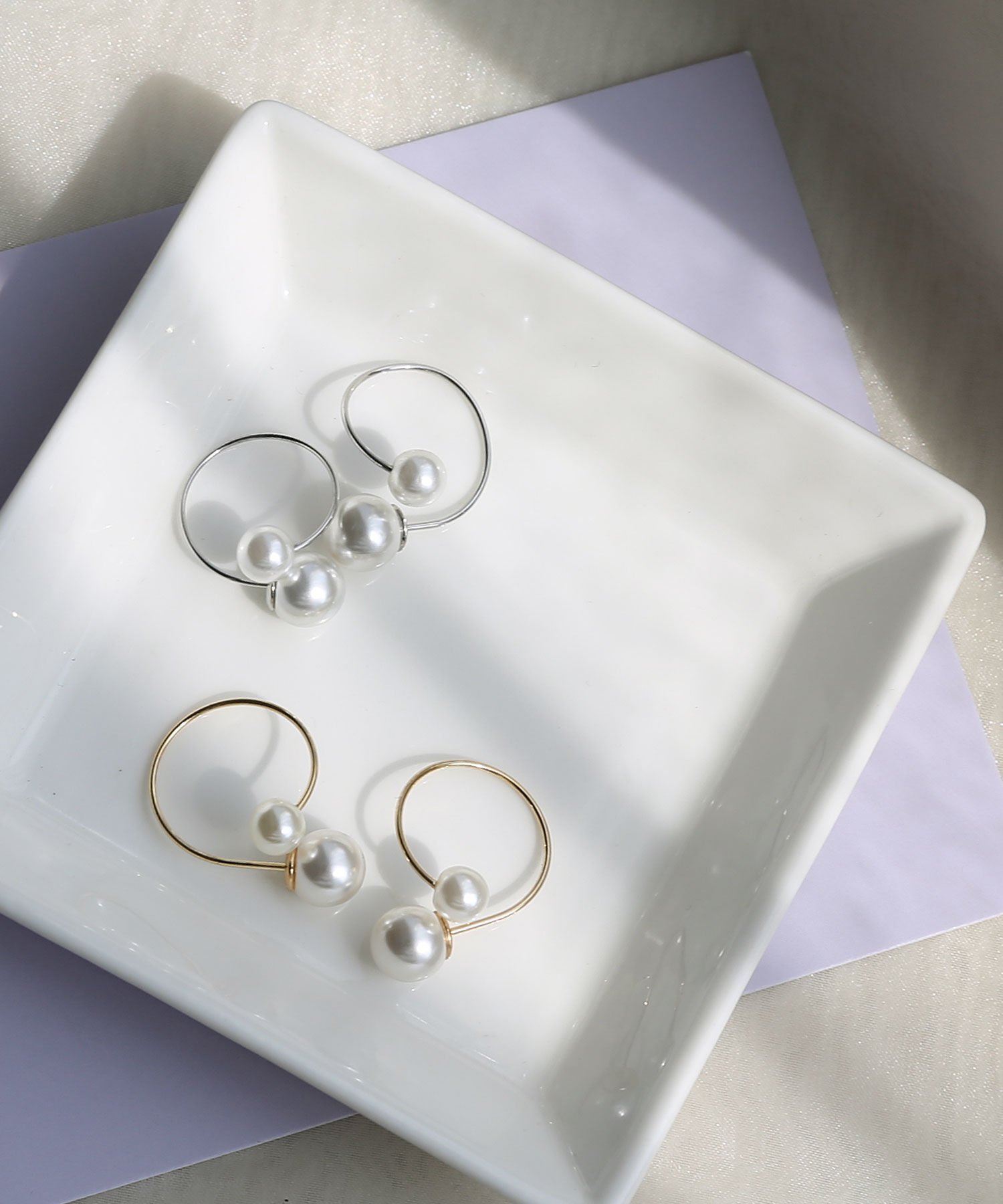  「ツインパール クロスフープピアス」|ピアス|