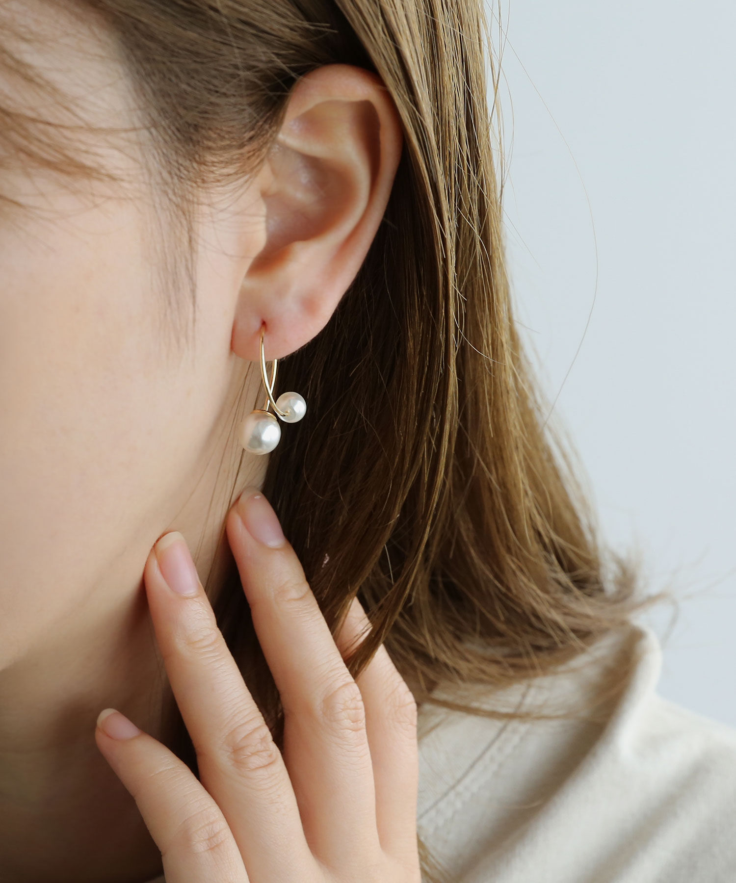  「ツインパール クロスフープピアス」|ピアス|ゴールド