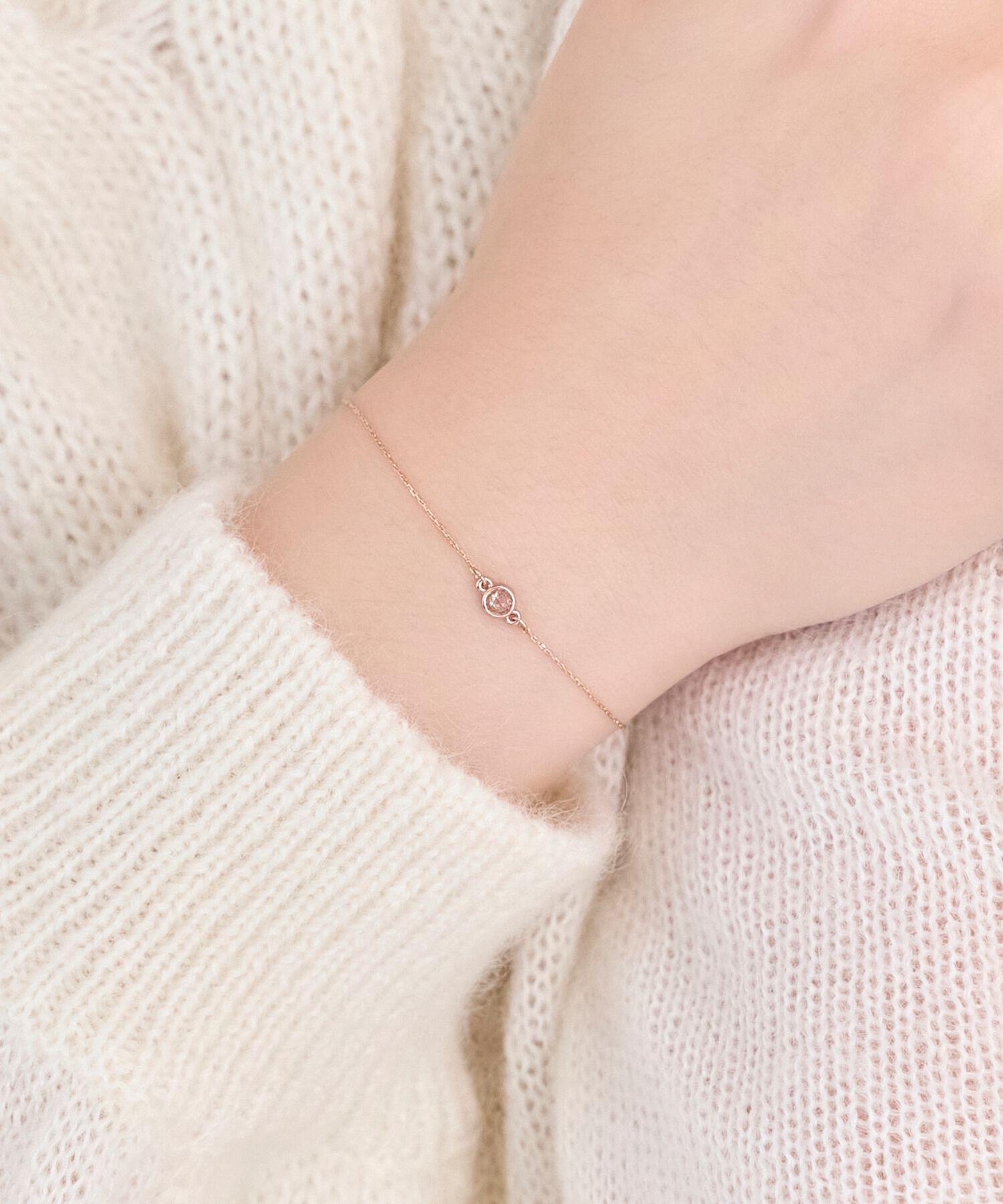 Phoebe「【金属アレルギー対応】プチベゼルストーンブレスレット　シャンパンゴールド」|ブレスレット・バングル|