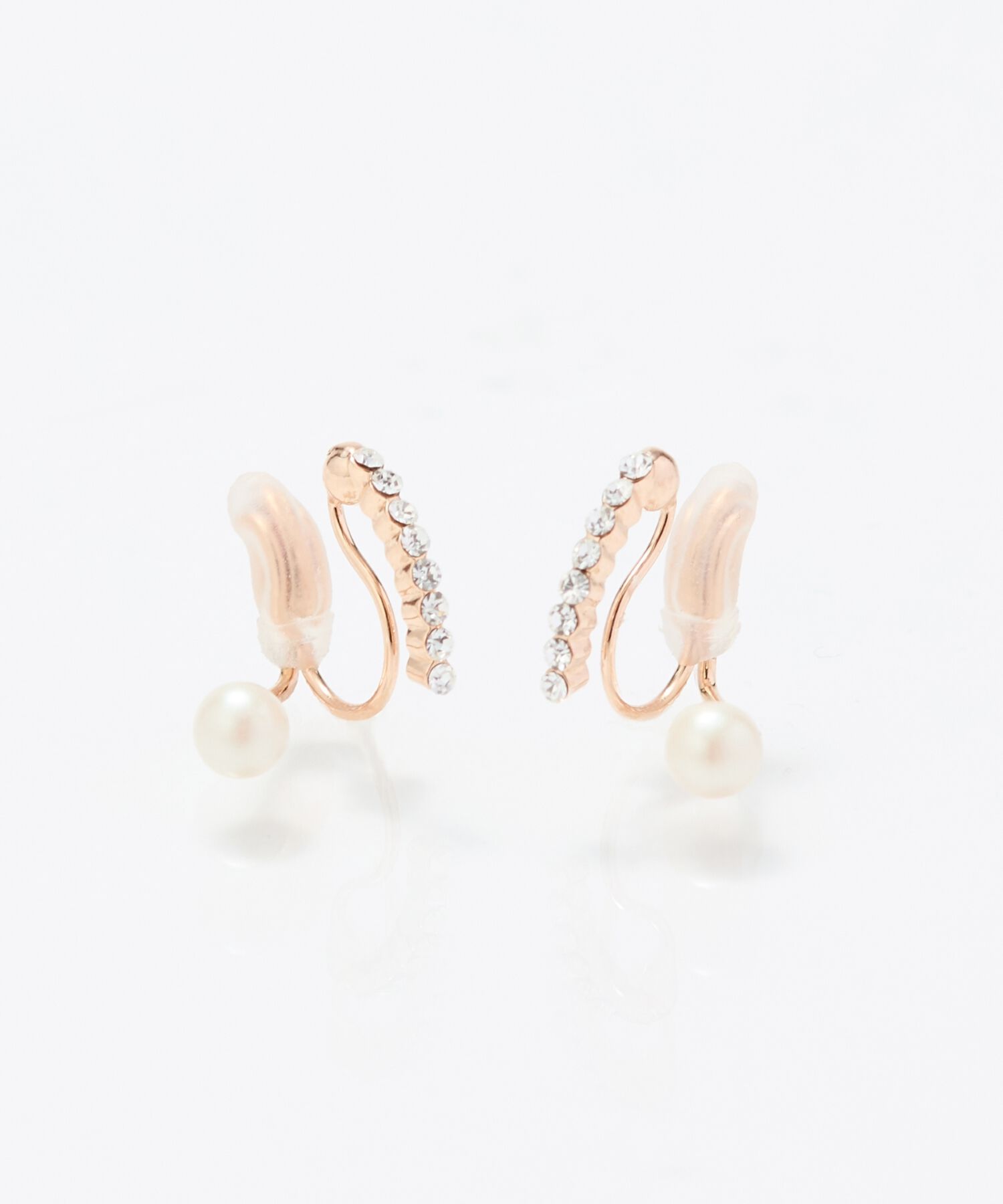 Phoebe「【痛くないシリーズ】ラインストーンパールフロートライトフィットイヤリング　シャンパンゴールド」|イヤリング|