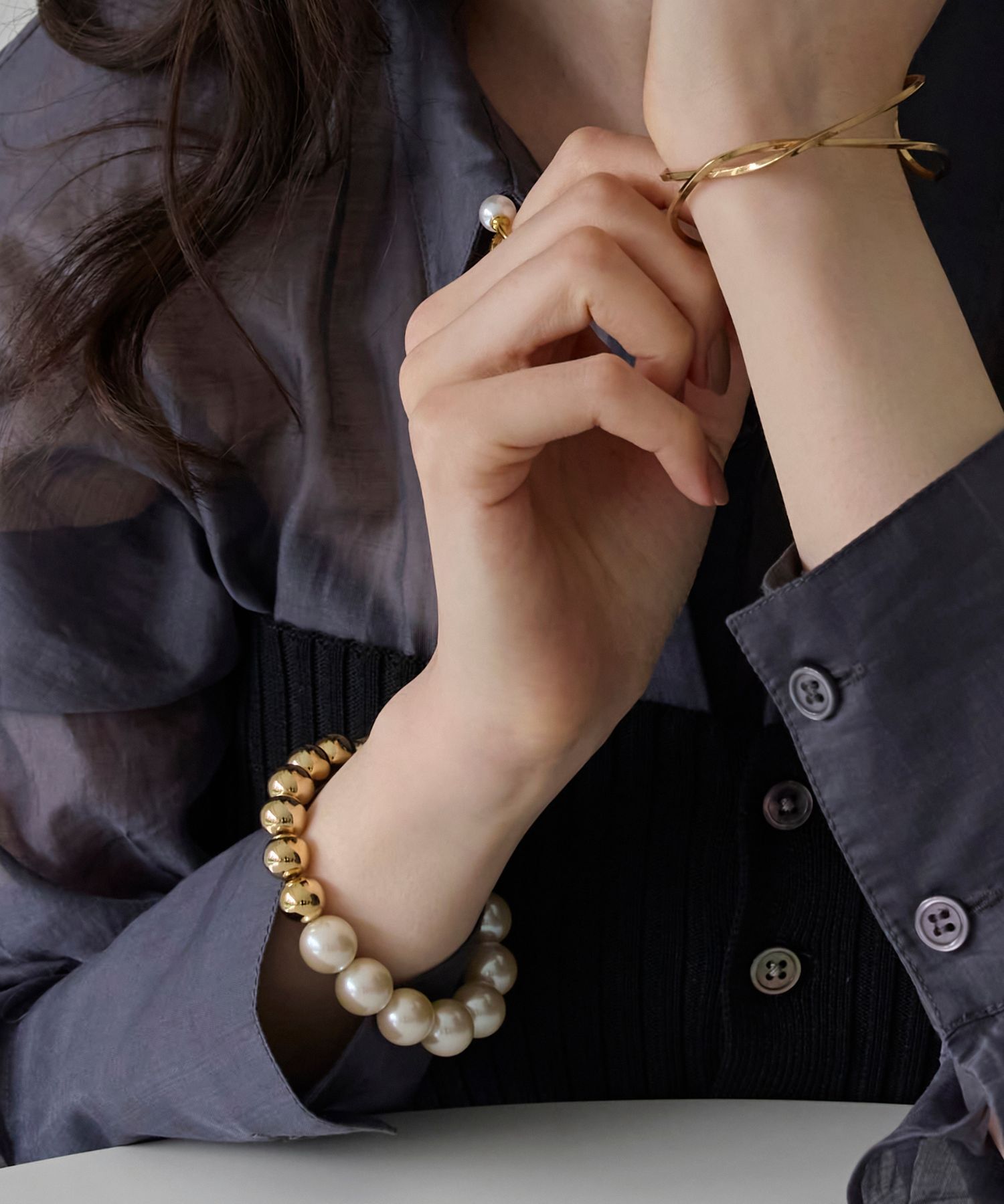 Phoebe「メタルボールゴムブレスレット　ゴールド」|ブレスレット・バングル|