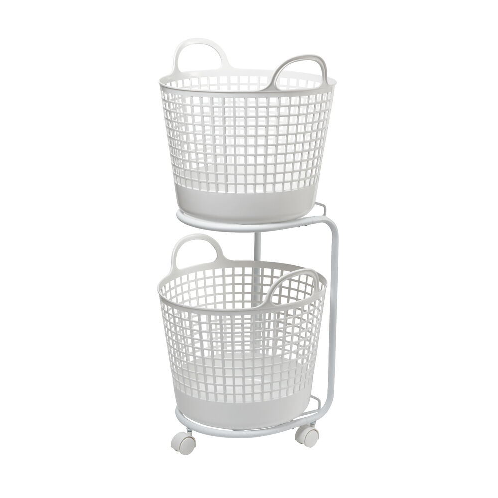 like-it「ランドリーバスケット 2段 洗濯カゴ 丸型 通販 キャスター付き ランドリーワゴン 洗濯かご」|その他|ホワイト1