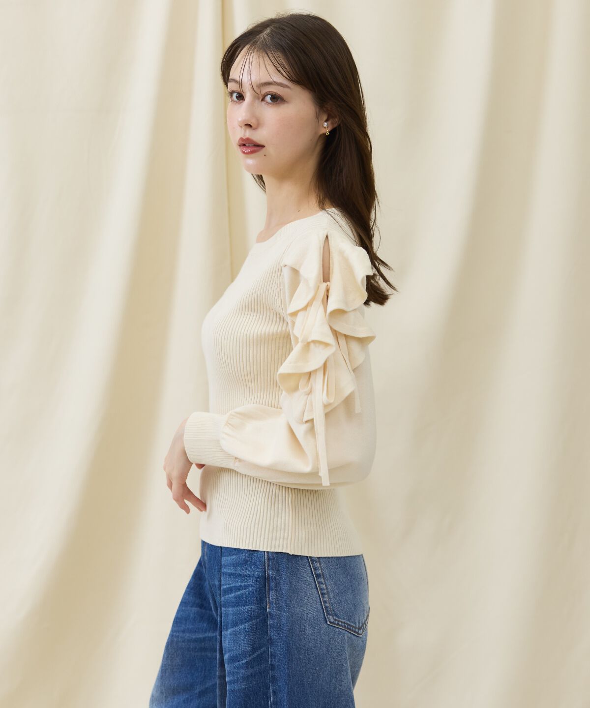 アンドクチュール「袖フリルニット」|ニット・セーター|