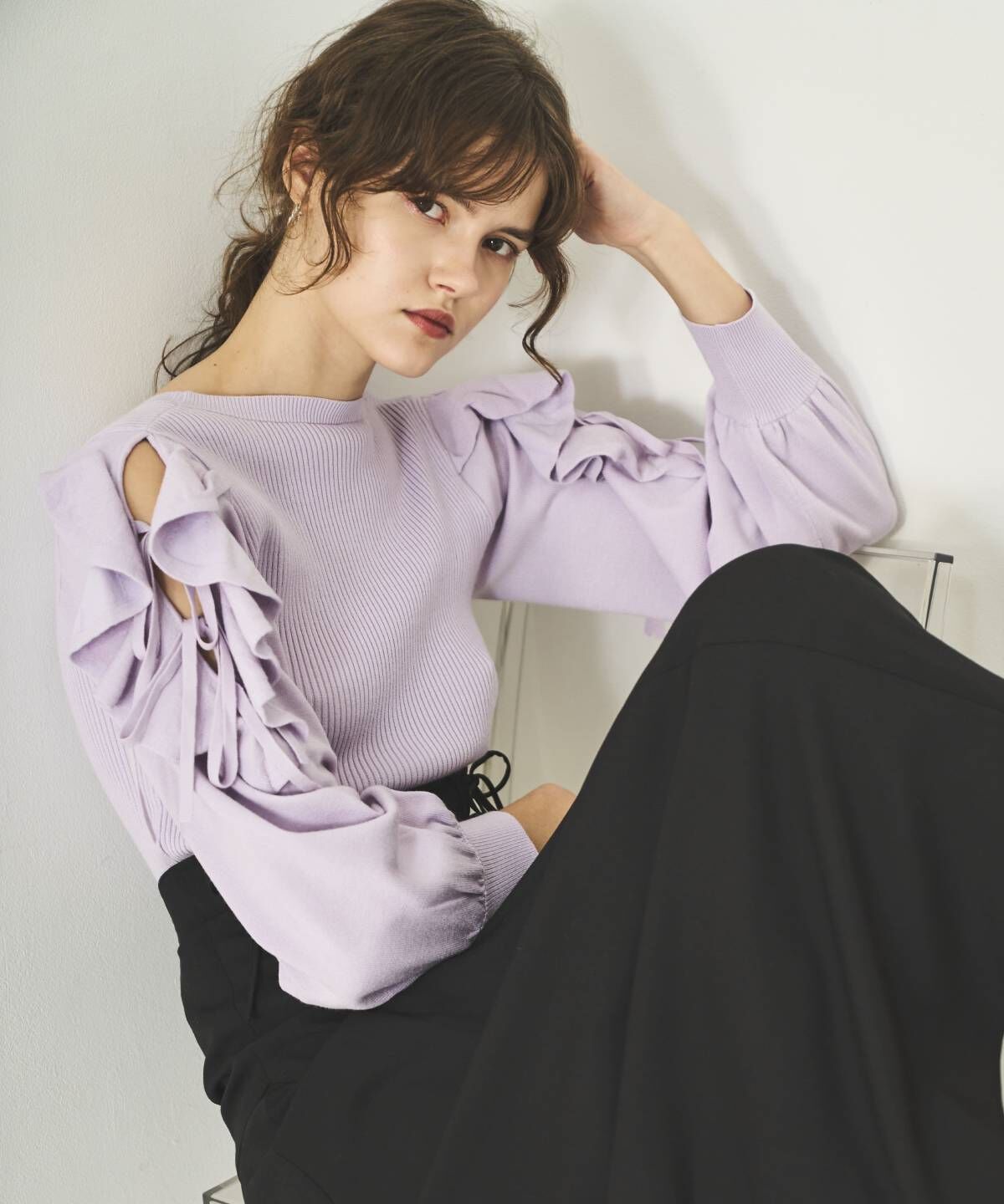 アンドクチュール「袖フリルニット」|ニット・セーター|