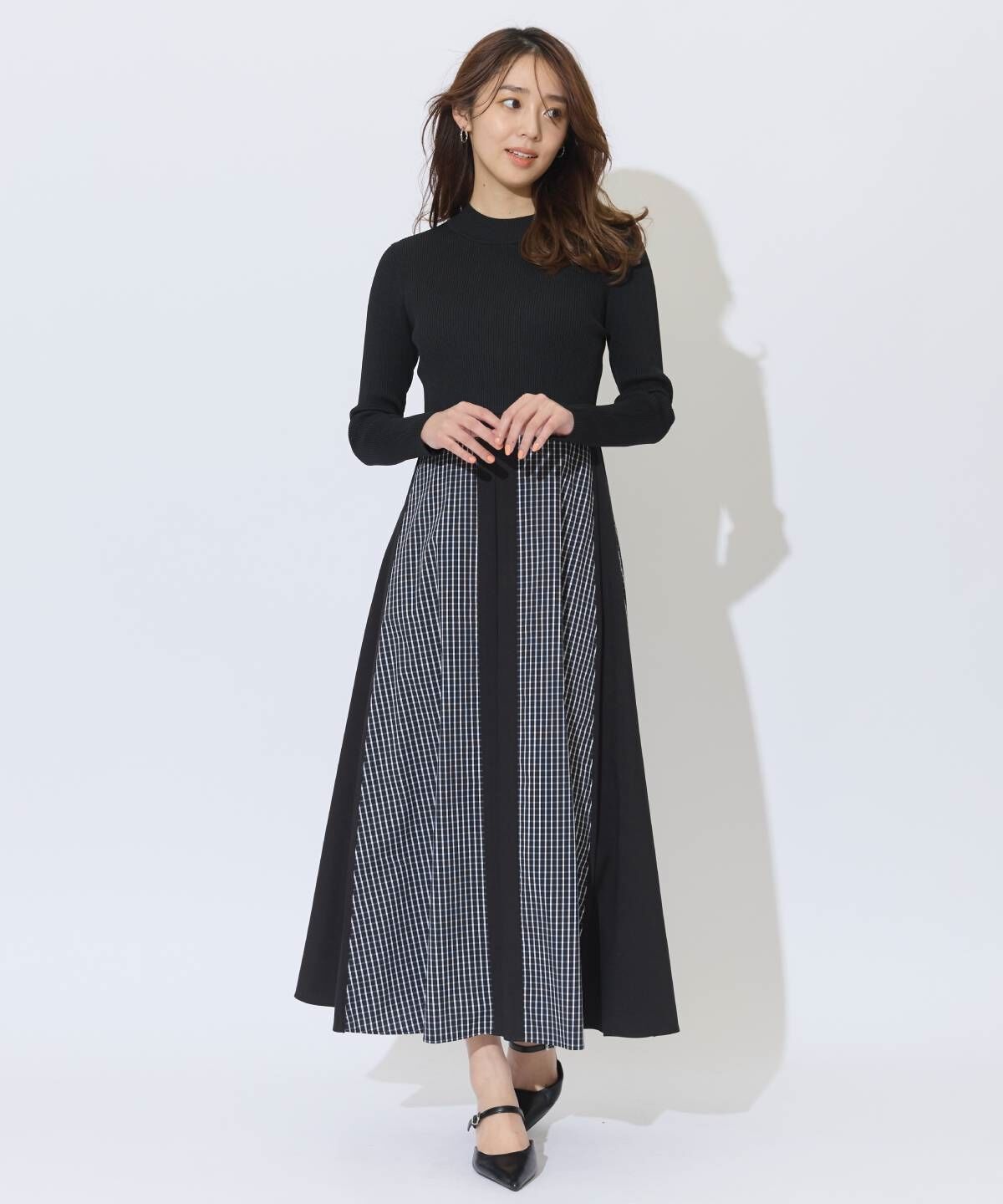 アンドクチュール「チェックドッキング配色ワンピース」|ワンピース|