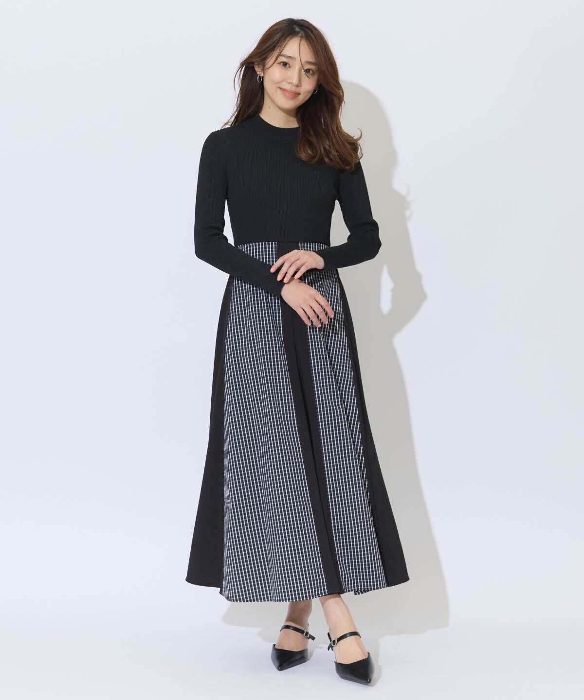 アンドクチュール「チェックドッキング配色ワンピース」|ワンピース|