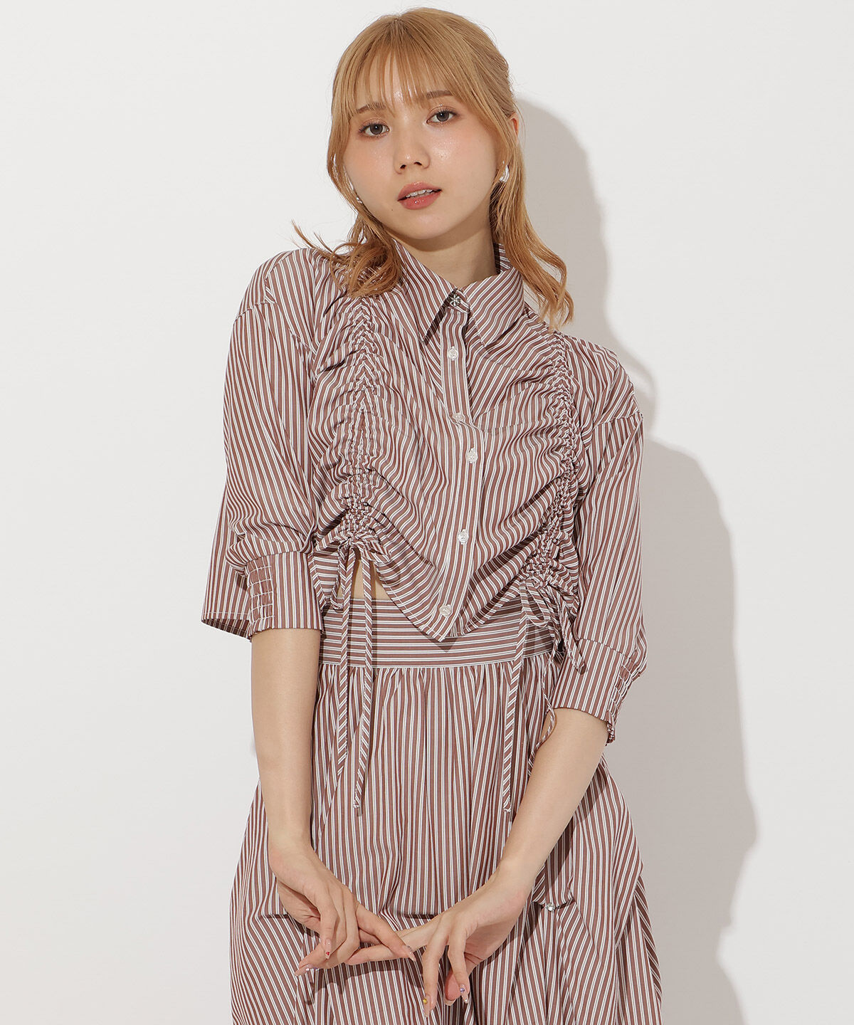 アンドクチュール「ストライプシャーリングブラウス」|シャツ・ブラウス|Brown/borderｽﾄﾗｲﾌﾟ