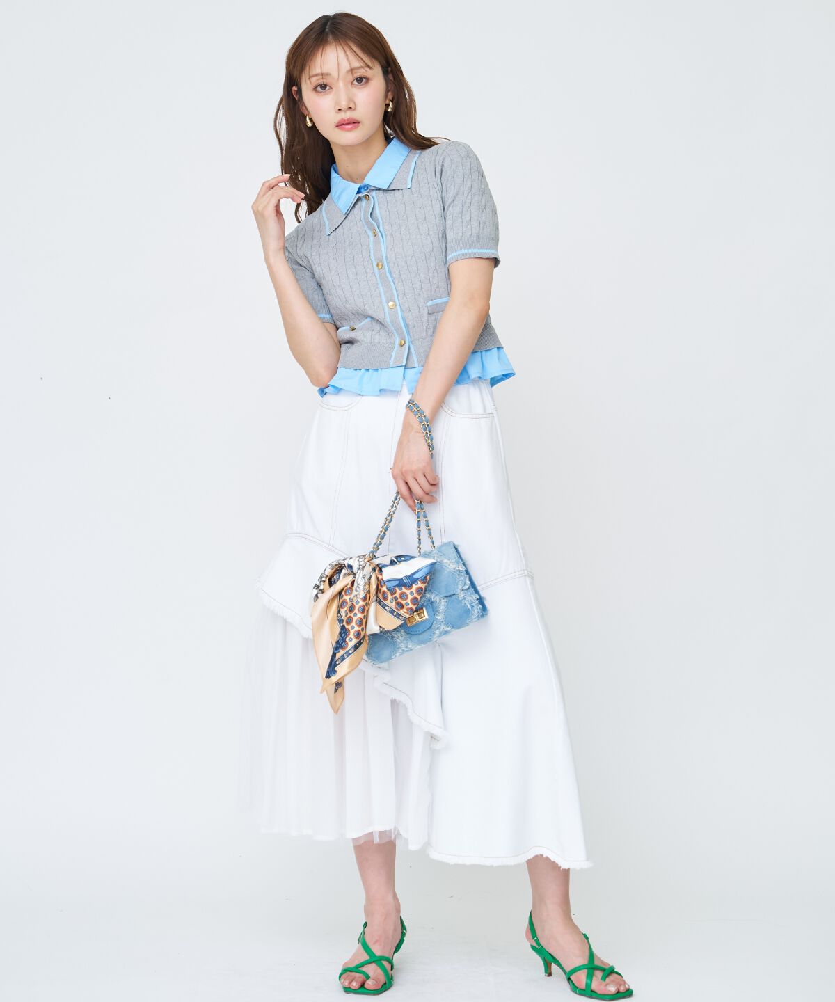 アンドクチュール「チュール切替デニムスカート」|スカート|