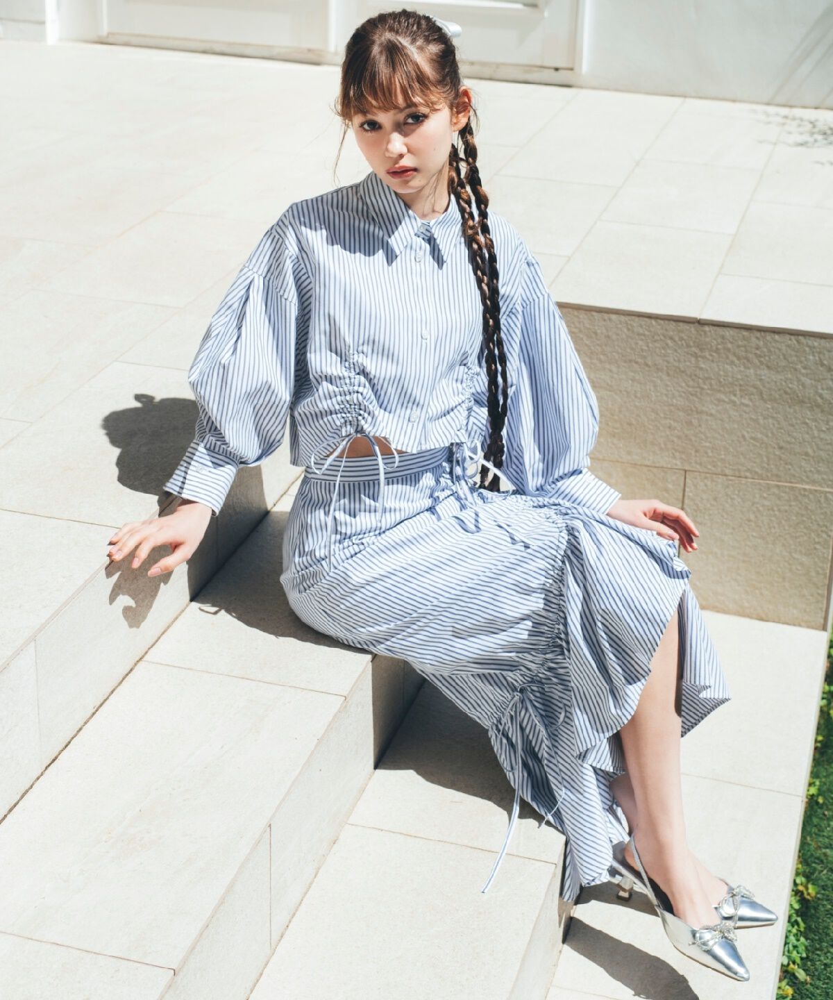 REDYAZEL「ストライプシャーリングスカート」|フレア|