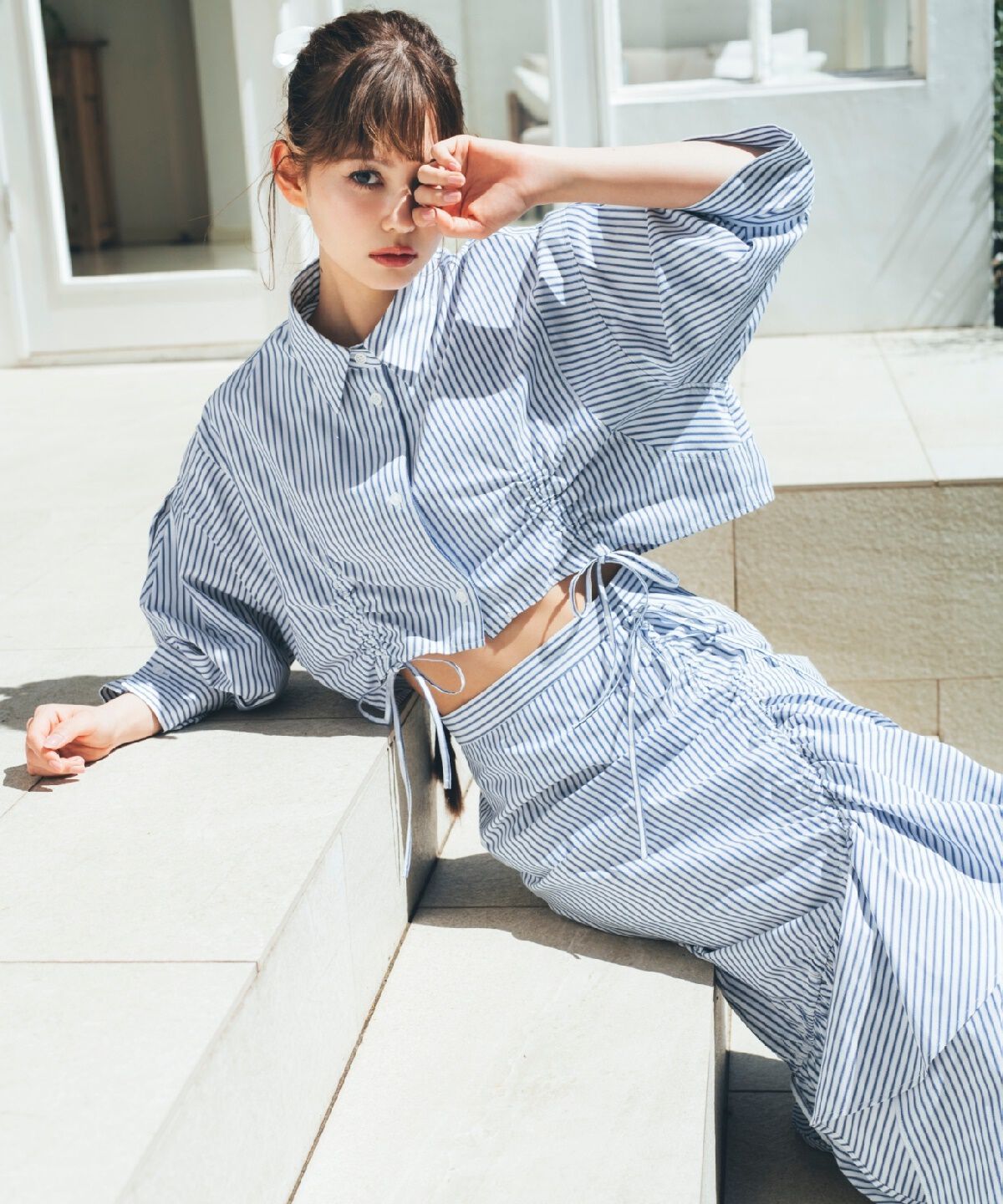 REDYAZEL「ストライプシャーリングスカート」|フレア|