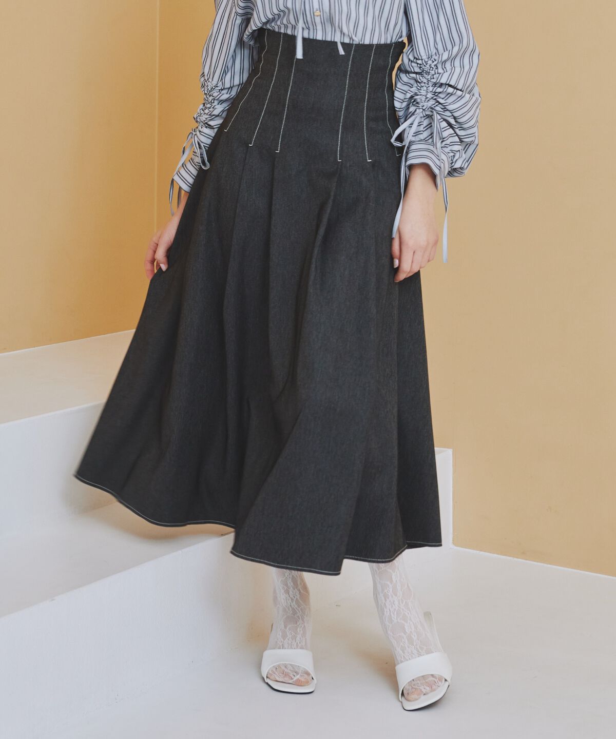 REDYAZEL「デニムライクタックフレアスカート」|フレア|