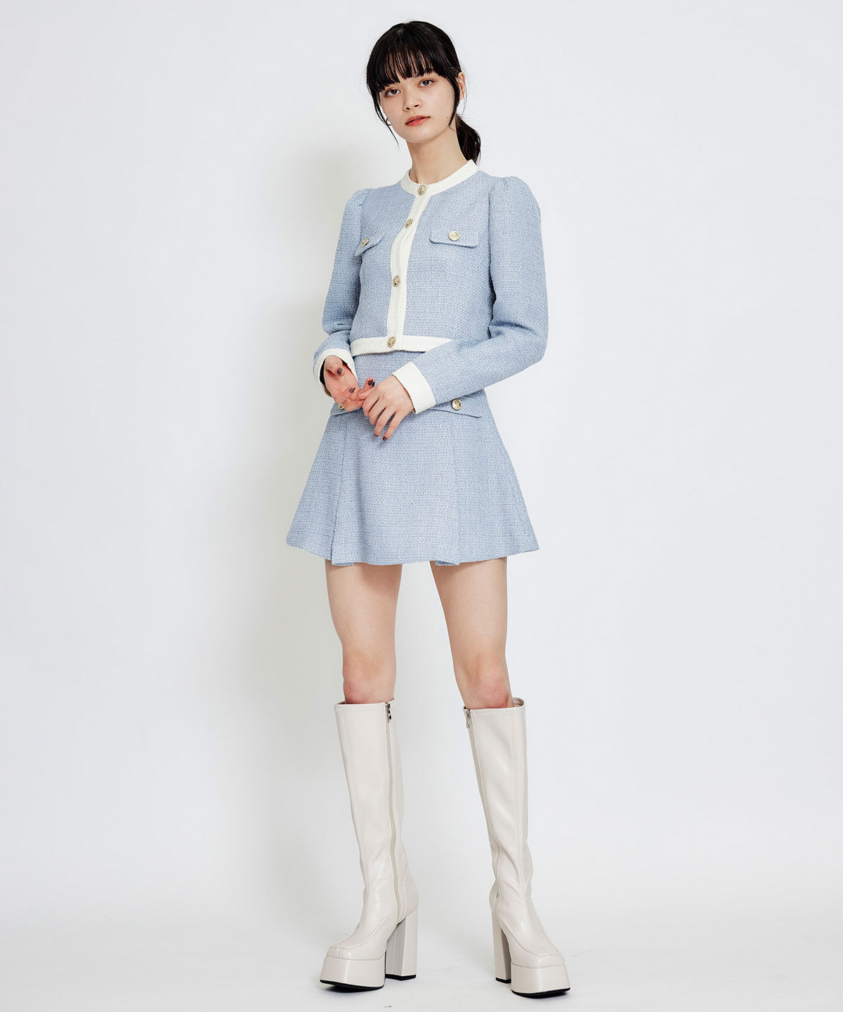 REDYAZEL「スプリングツイードフリルミニスカート」|フレア|