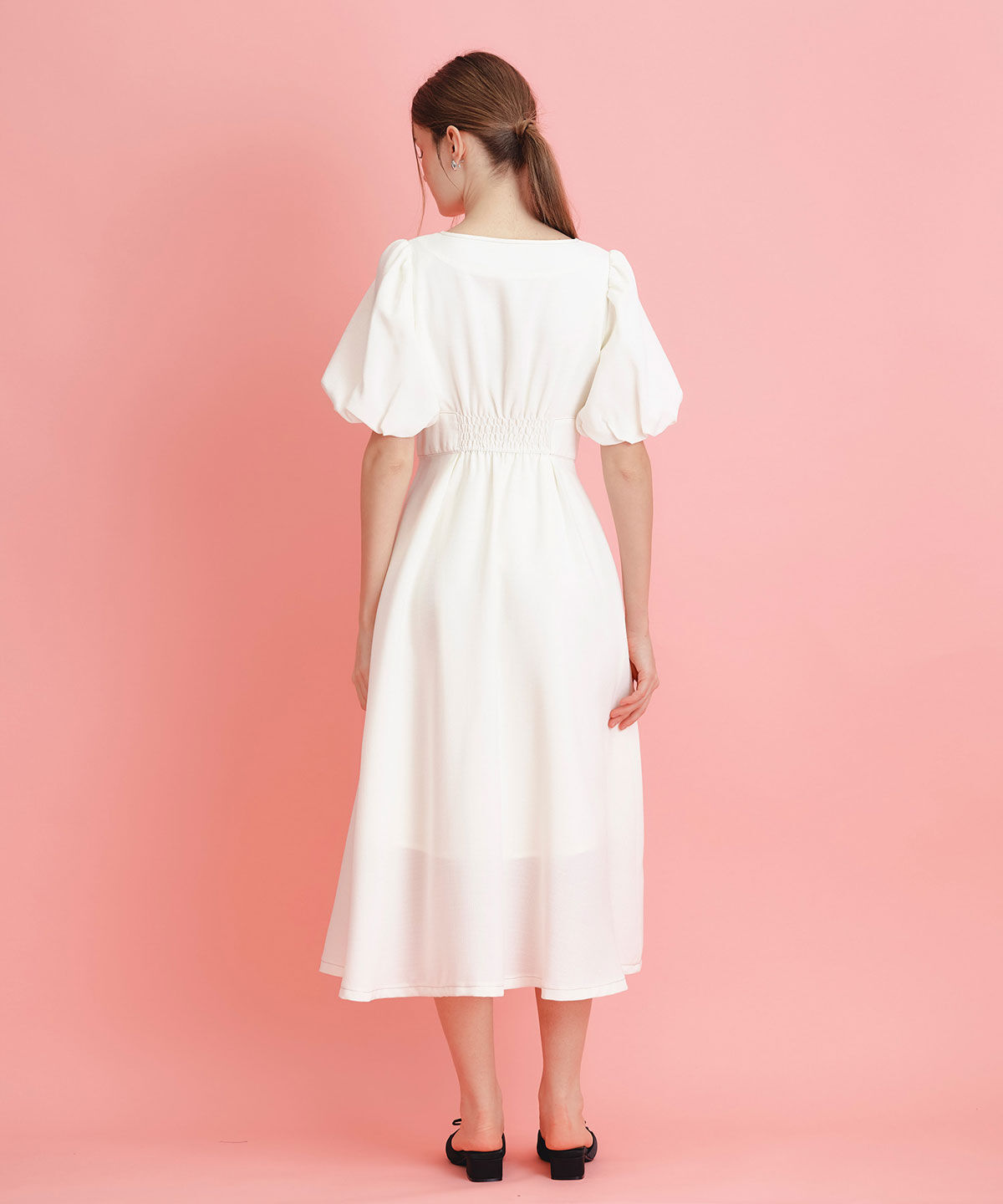 REDYAZEL「コルセットバルーンスリーブフレアロングワンピース」|ワンピース|