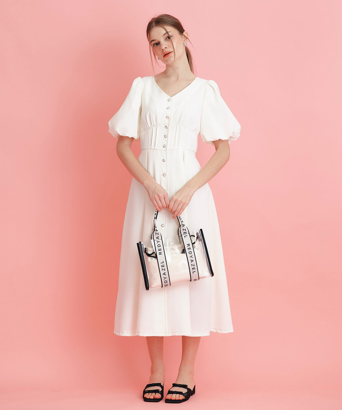 REDYAZEL「コルセットバルーンスリーブフレアロングワンピース」|ワンピース|