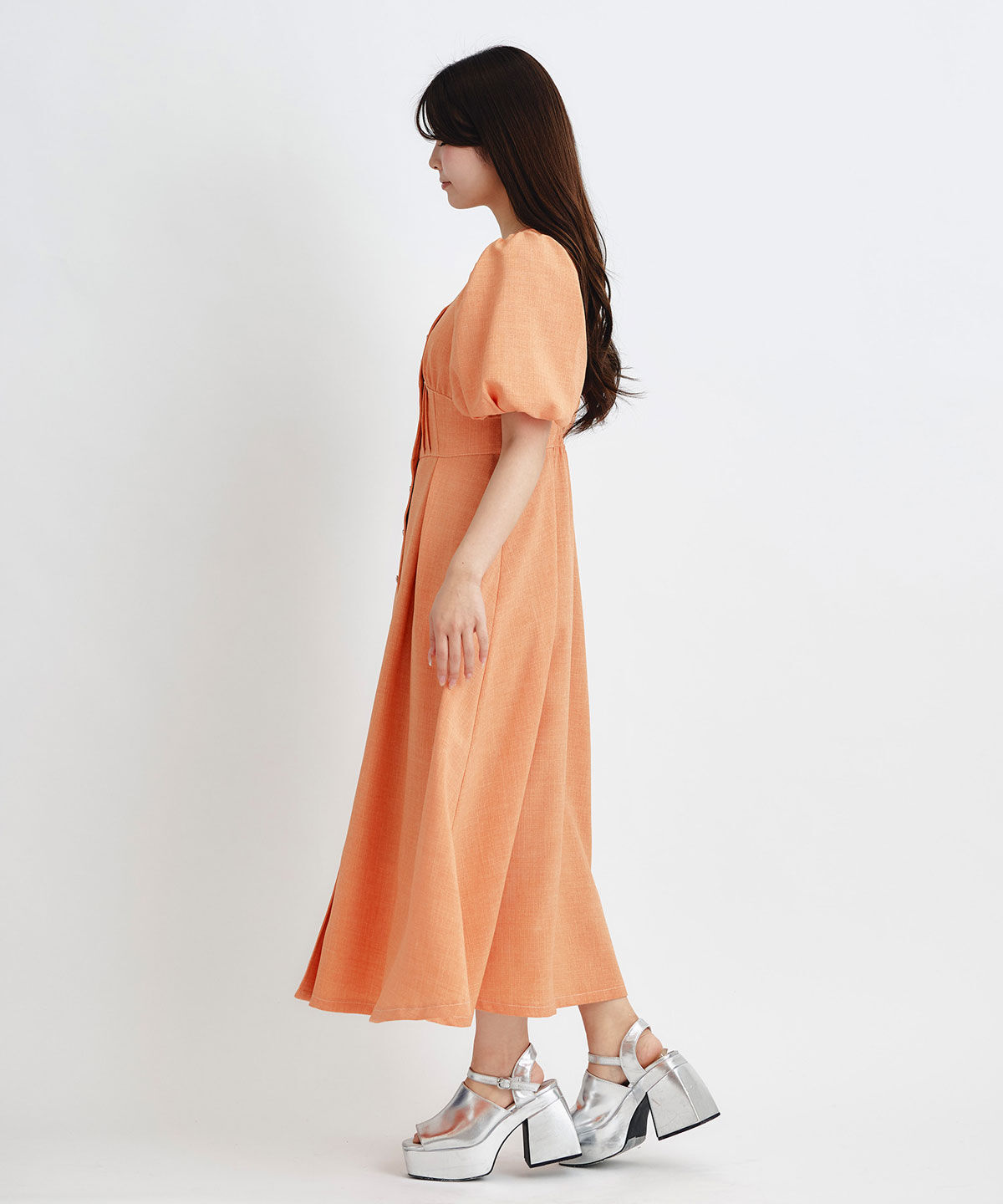 REDYAZEL「コルセットバルーンスリーブフレアロングワンピース」|ワンピース|