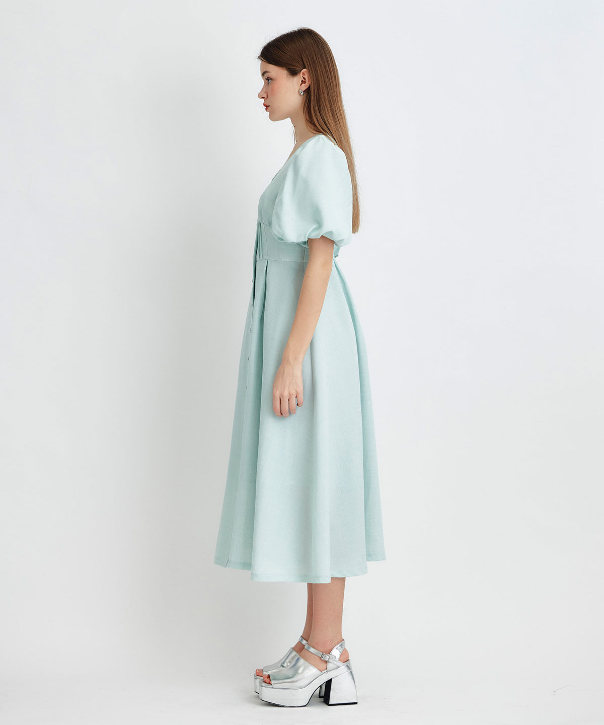 REDYAZEL「コルセットバルーンスリーブフレアロングワンピース」|ワンピース|