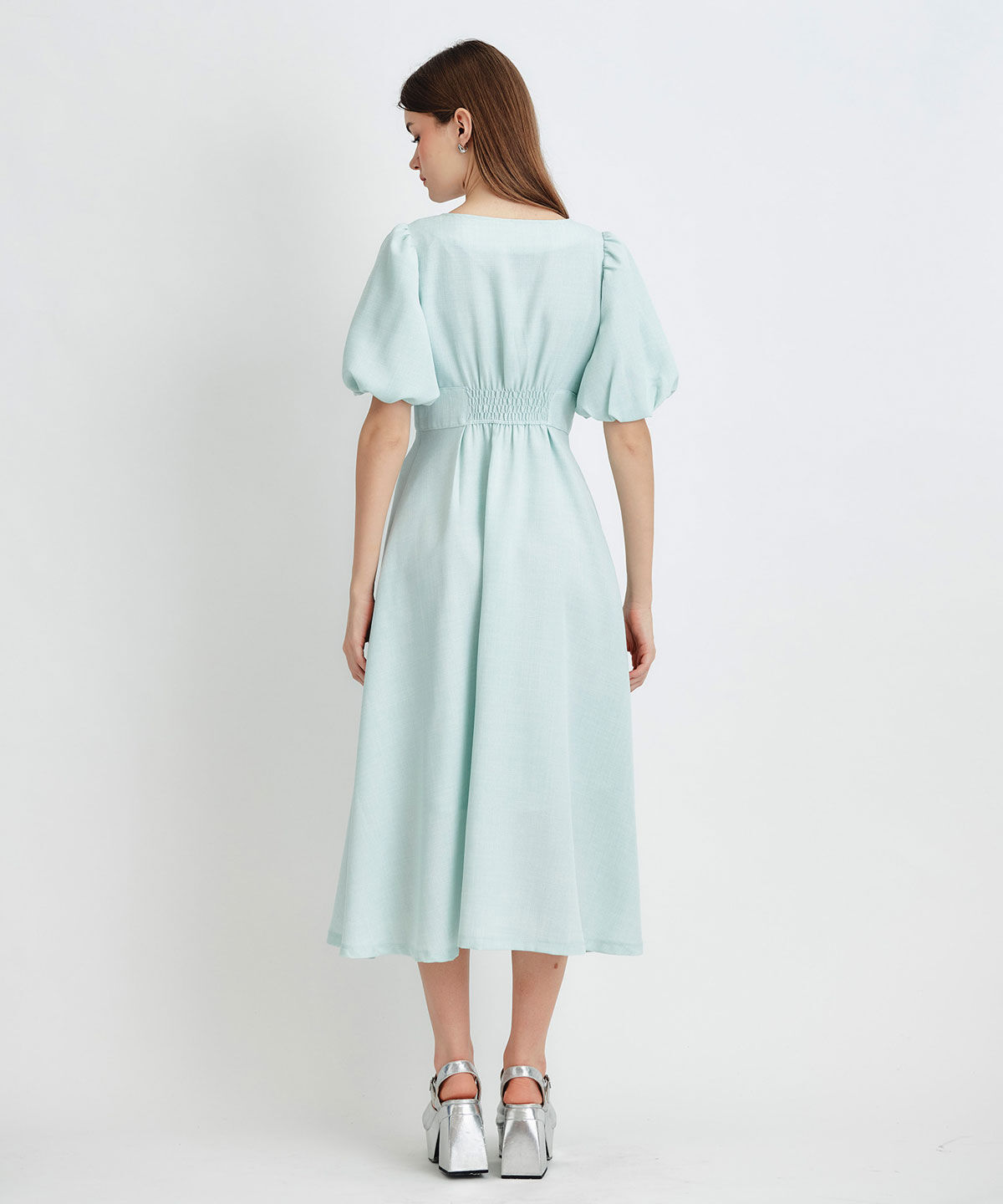 REDYAZEL「コルセットバルーンスリーブフレアロングワンピース」|ワンピース|