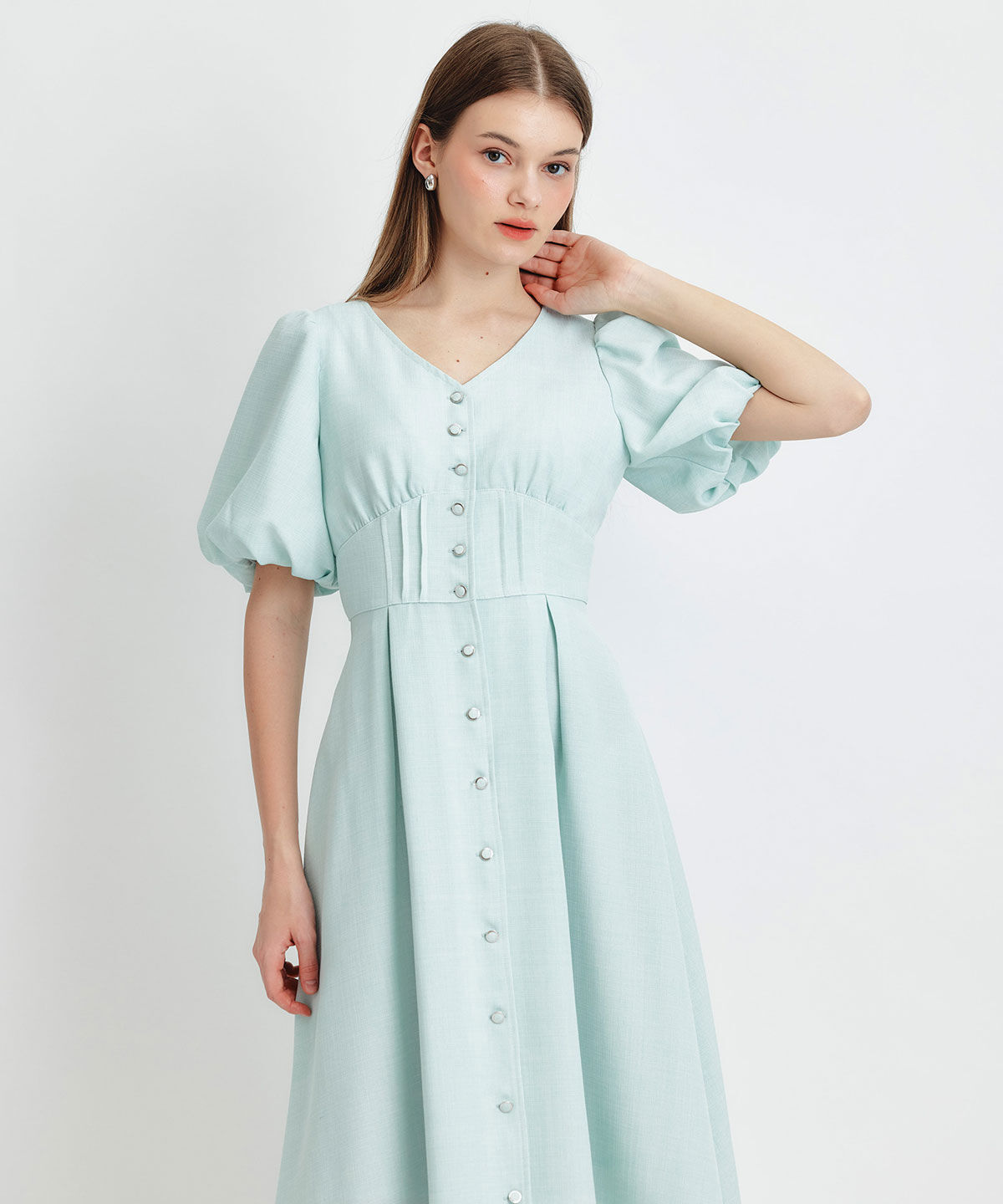 REDYAZEL「コルセットバルーンスリーブフレアロングワンピース」|ワンピース|