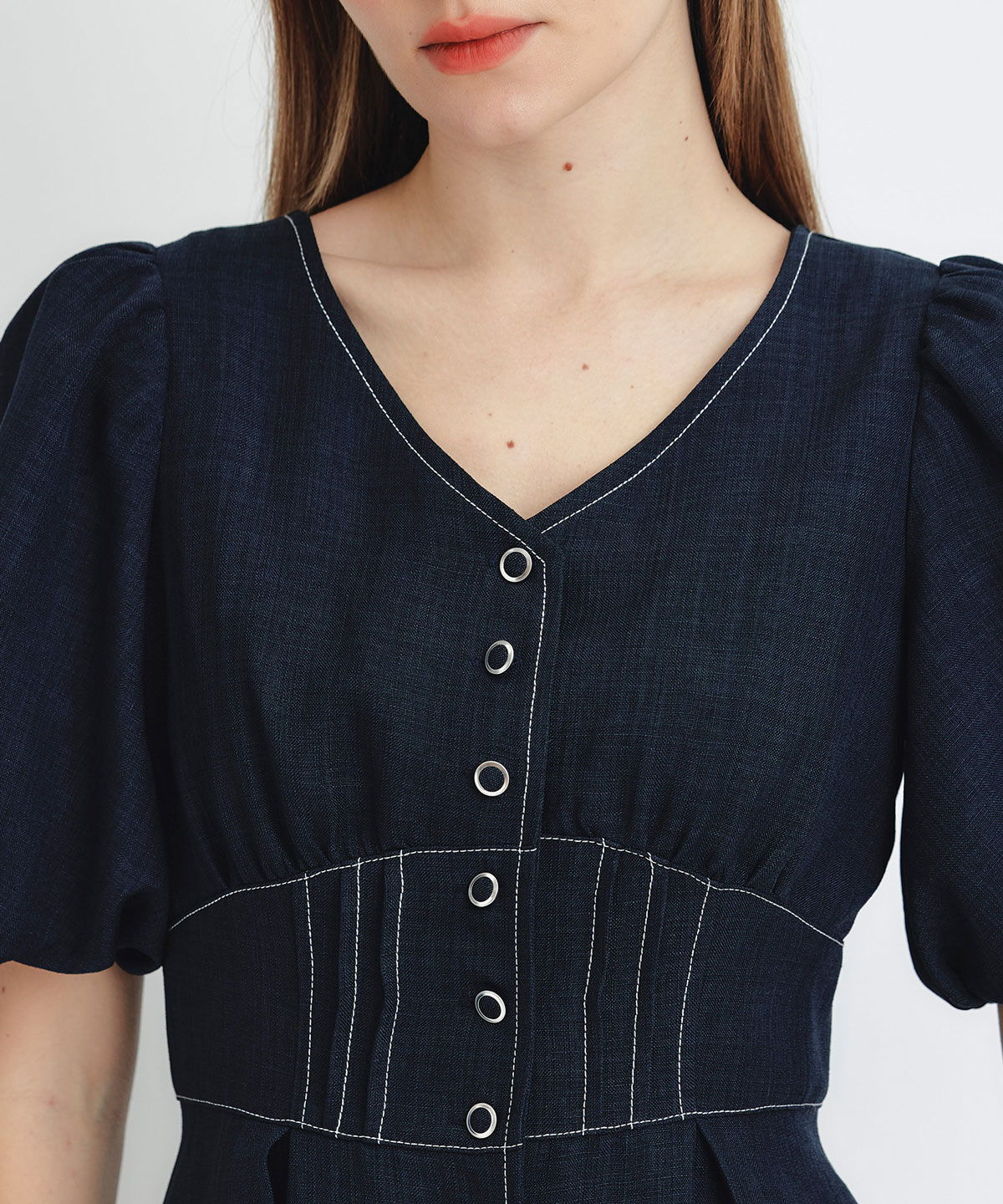 REDYAZEL「コルセットバルーンスリーブフレアロングワンピース」|ワンピース|