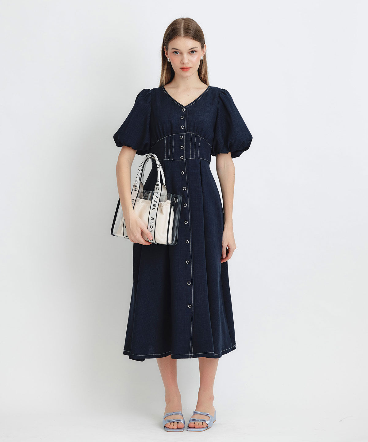 REDYAZEL「コルセットバルーンスリーブフレアロングワンピース」|ワンピース|