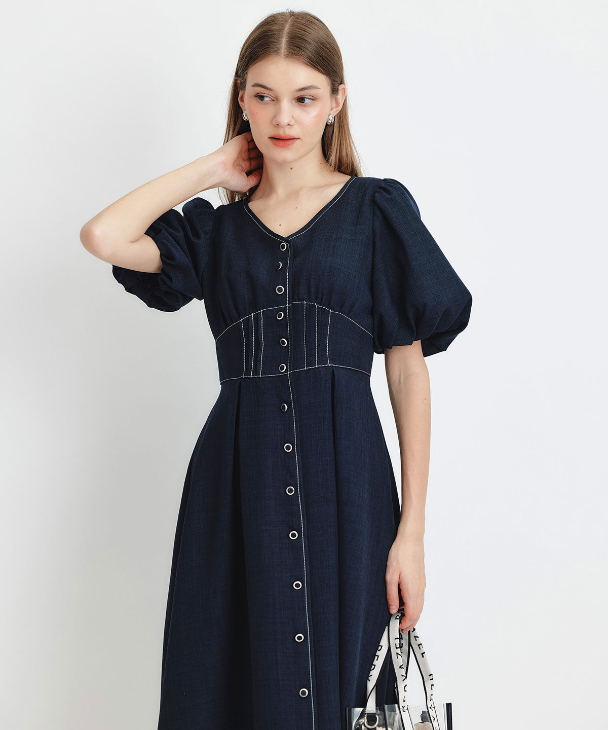 REDYAZEL「コルセットバルーンスリーブフレアロングワンピース」|ワンピース|