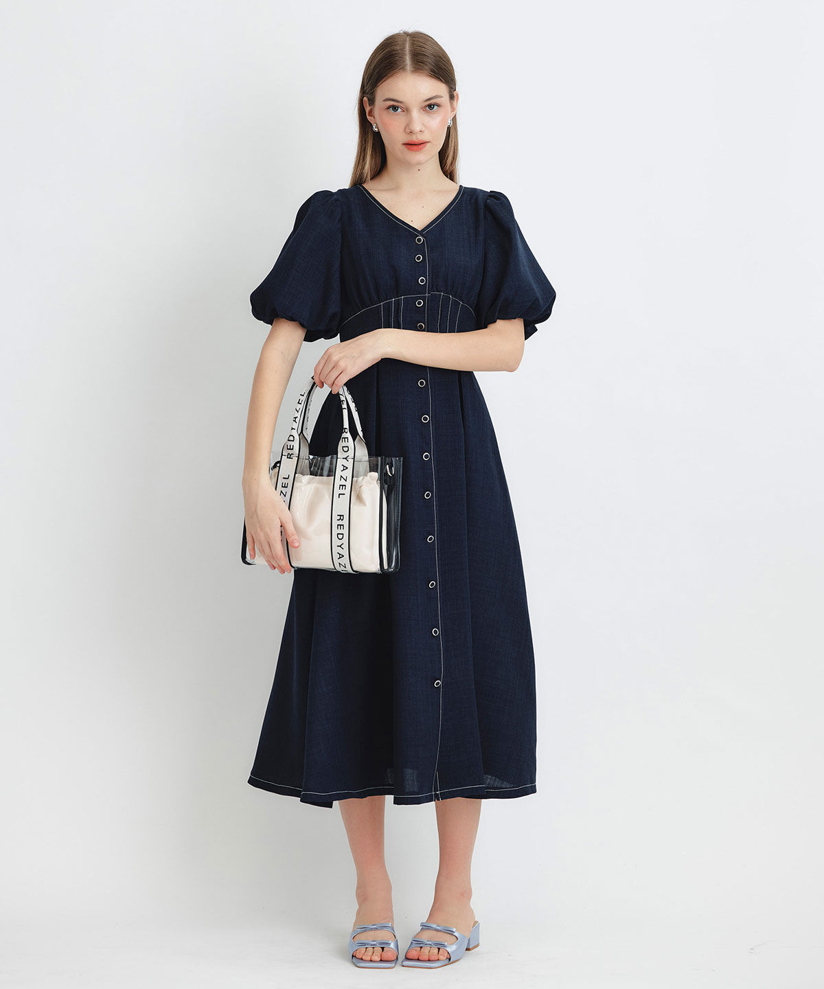 REDYAZEL「コルセットバルーンスリーブフレアロングワンピース」|ワンピース|