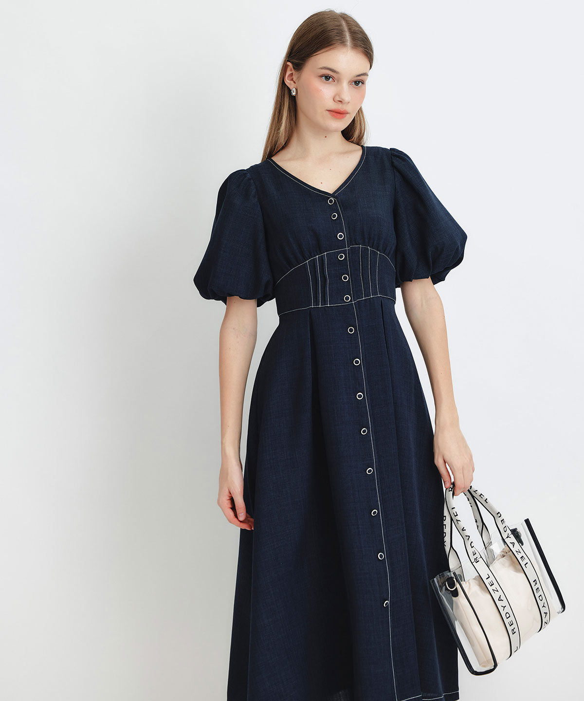 REDYAZEL「コルセットバルーンスリーブフレアロングワンピース」|ワンピース|