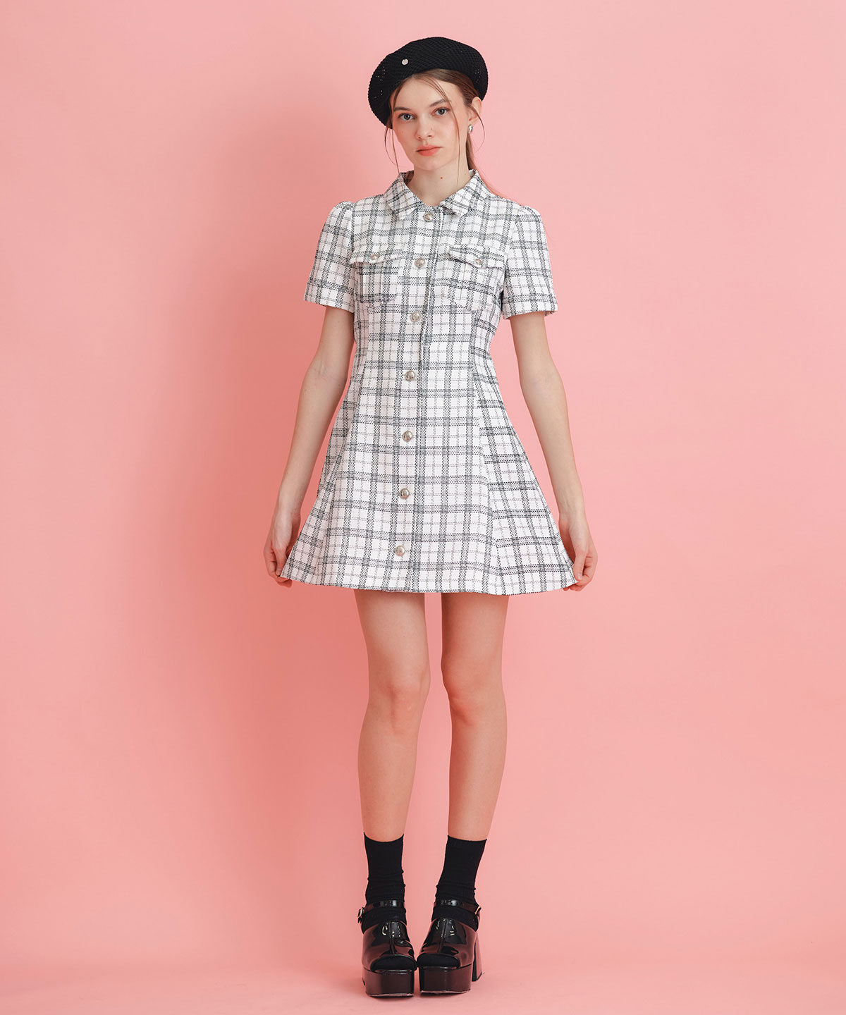 REDYAZEL「サマーツイードチェックシャツミニワンピース」|ワンピース|