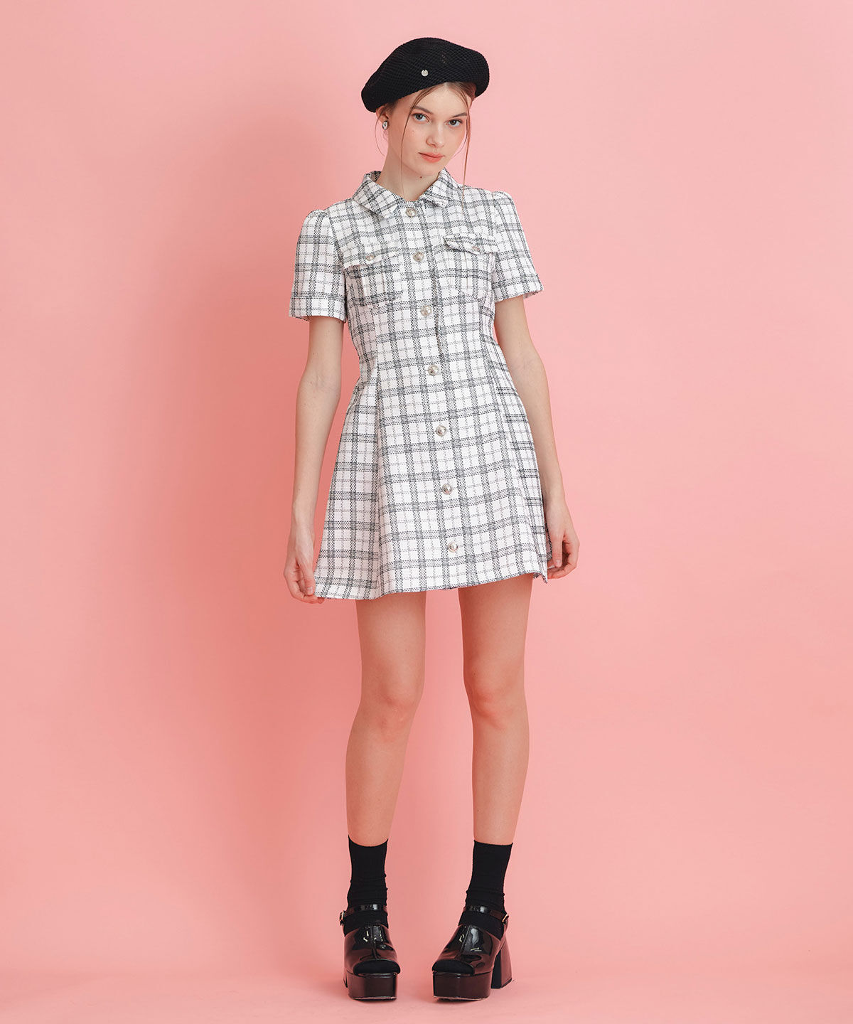 REDYAZEL「サマーツイードチェックシャツミニワンピース」|ワンピース|