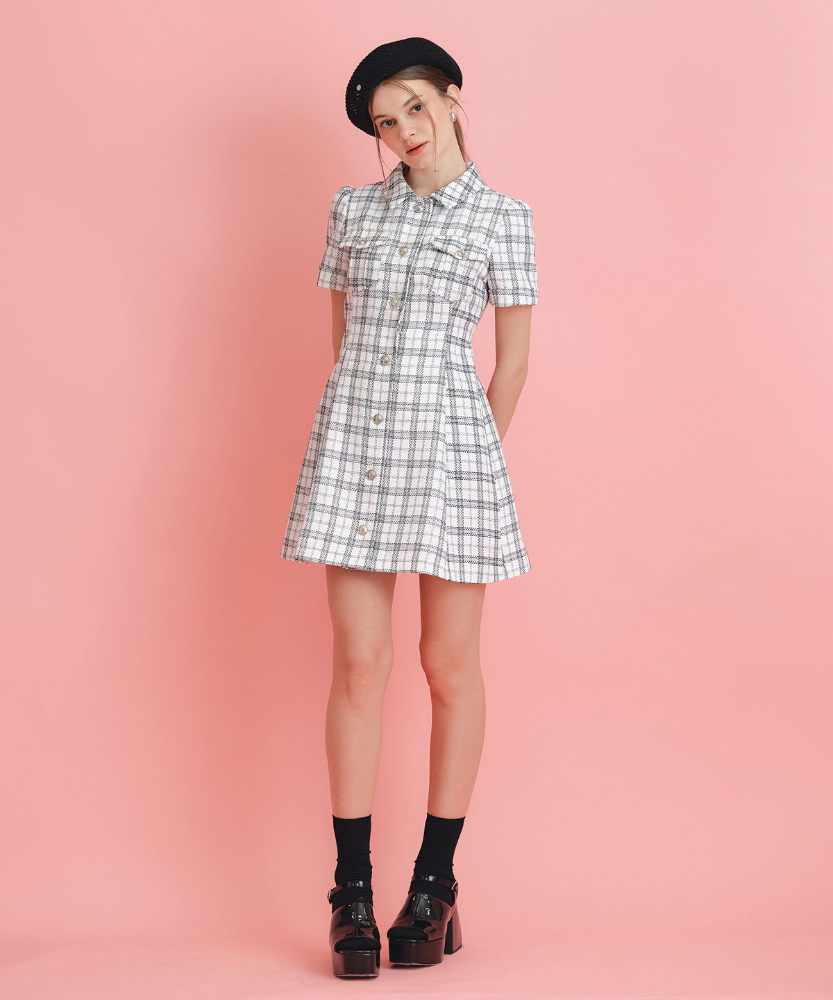 REDYAZEL「サマーツイードチェックシャツミニワンピース」|ワンピース|
