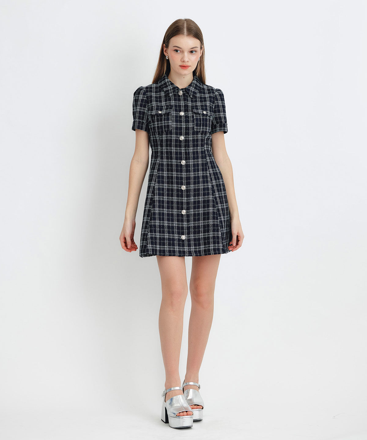 REDYAZEL「サマーツイードチェックシャツミニワンピース」|ワンピース|