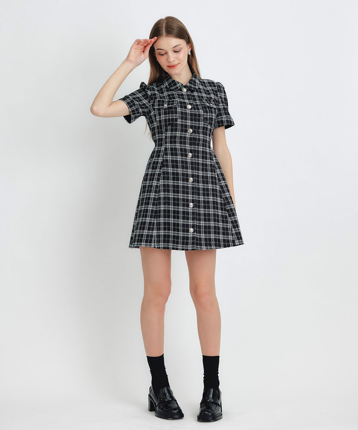 REDYAZEL「サマーツイードチェックシャツミニワンピース」|ワンピース|