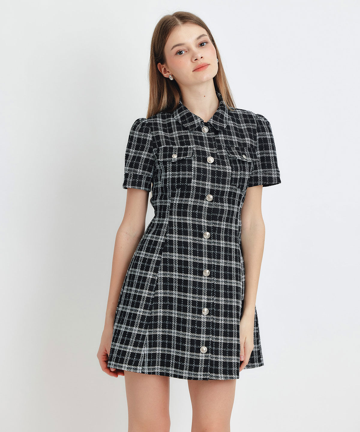 REDYAZEL「サマーツイードチェックシャツミニワンピース」|ワンピース|