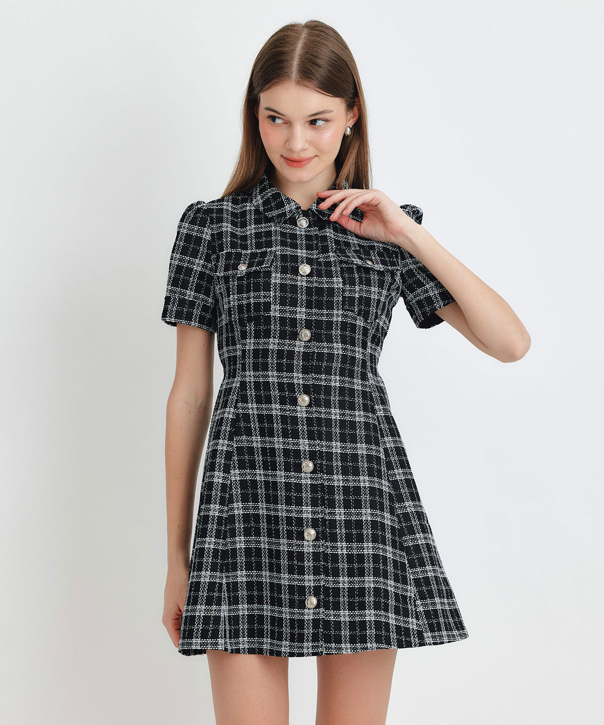 REDYAZEL「サマーツイードチェックシャツミニワンピース」|ワンピース|