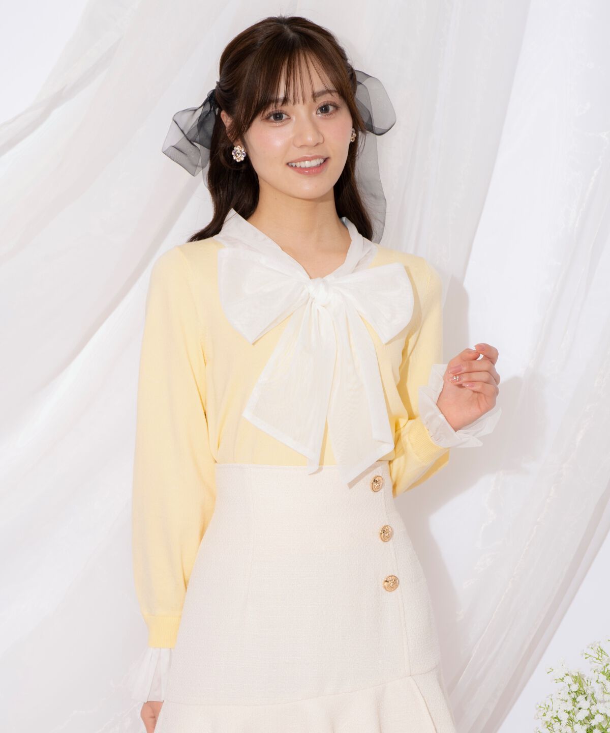 WILLSELECTION「レイヤード風ボウタイニット」|ニット・セーター|イエロー