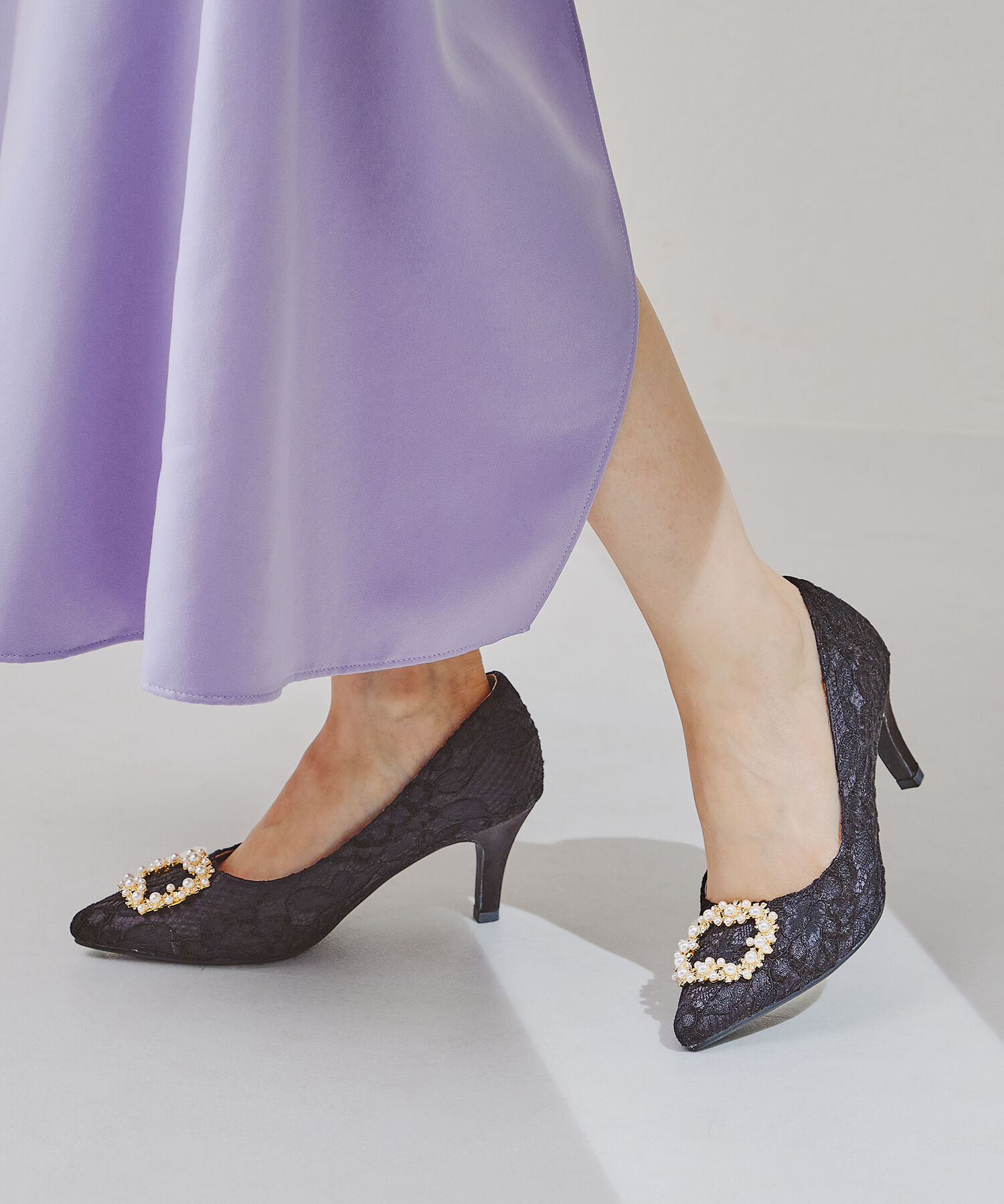 ORiental TRaffic「【オケージョン】パールバックルヒールパンプス/R-2016 パーティー 結婚式 ヒール7cm 人気」|パンプス|