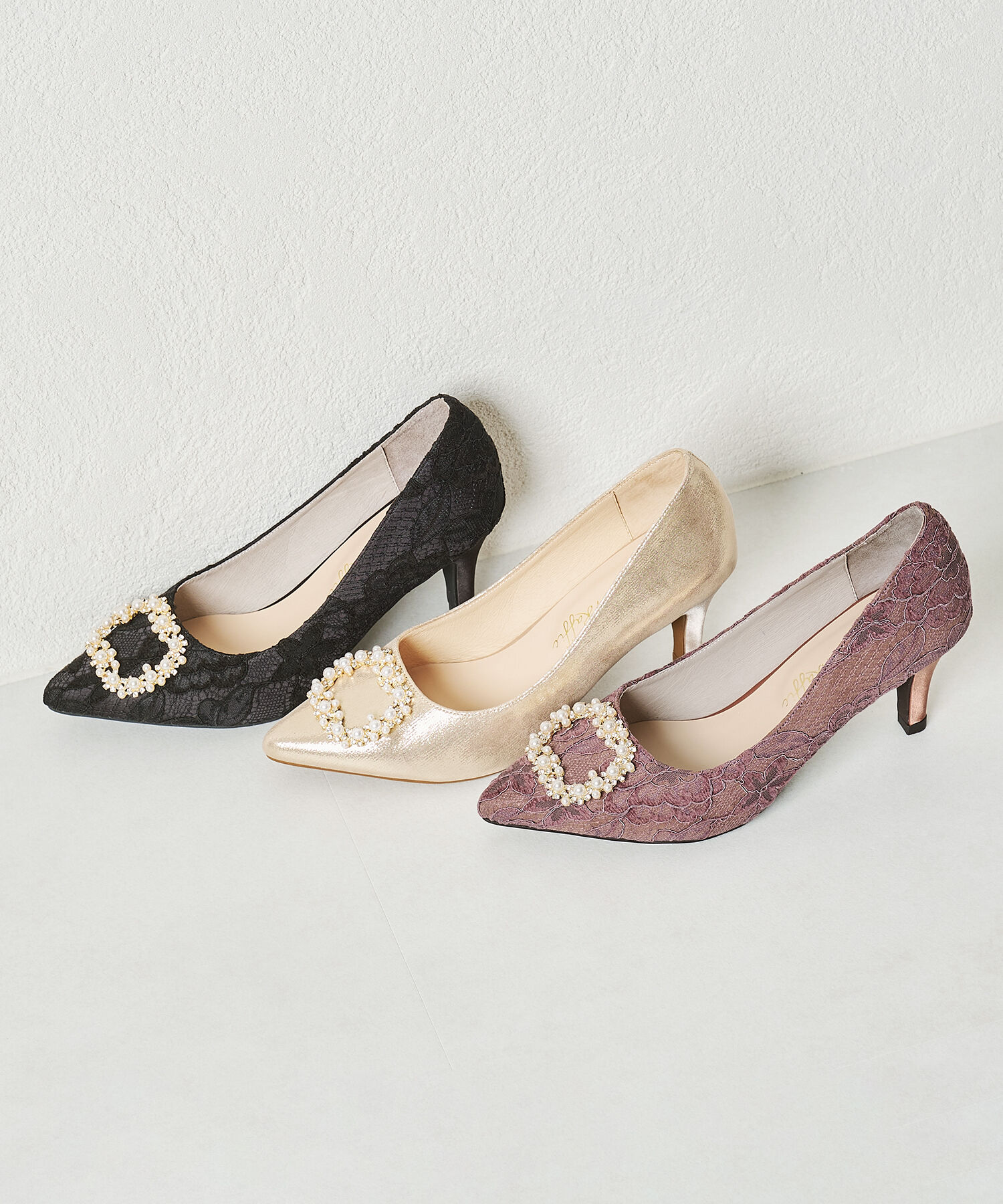 ORiental TRaffic「【オケージョン】パールバックルヒールパンプス/R-2016 パーティー 結婚式 ヒール7cm 人気」|パンプス|PURPLE