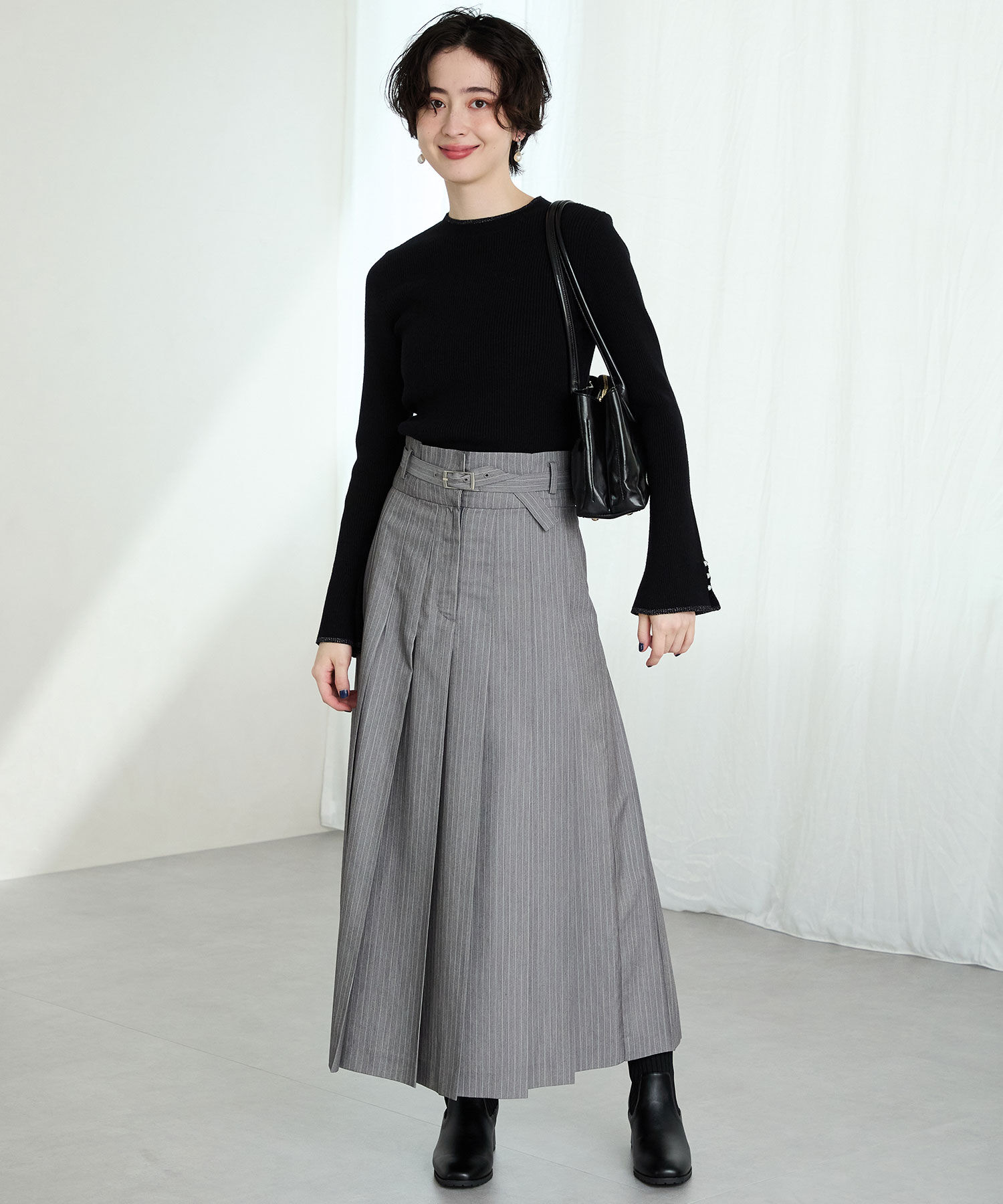 ORiental TRaffic「【 美脚 】スクエアトゥ ニット ヒール ブーツ /31403  足首柔らか ヒール6cm」|ショートブーツ|