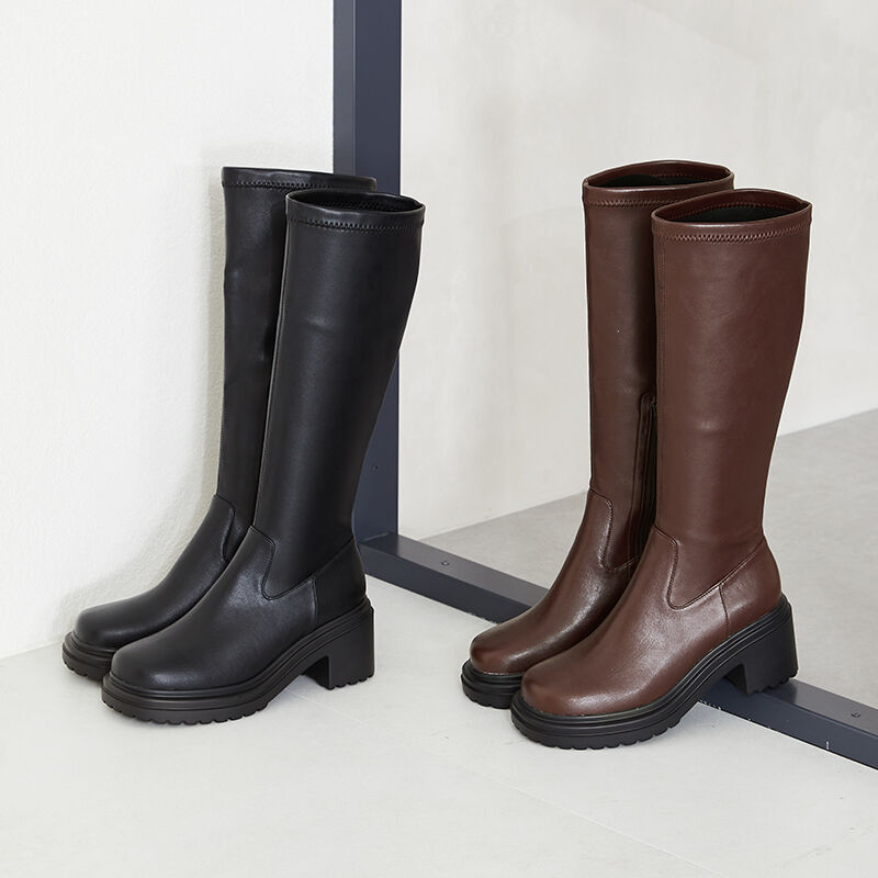 ORiental TRaffic「厚底 ストレッチ ヒール ロングブーツ /31514 ヒール7.5ｃｍ 美脚」|ロングブーツ|RED