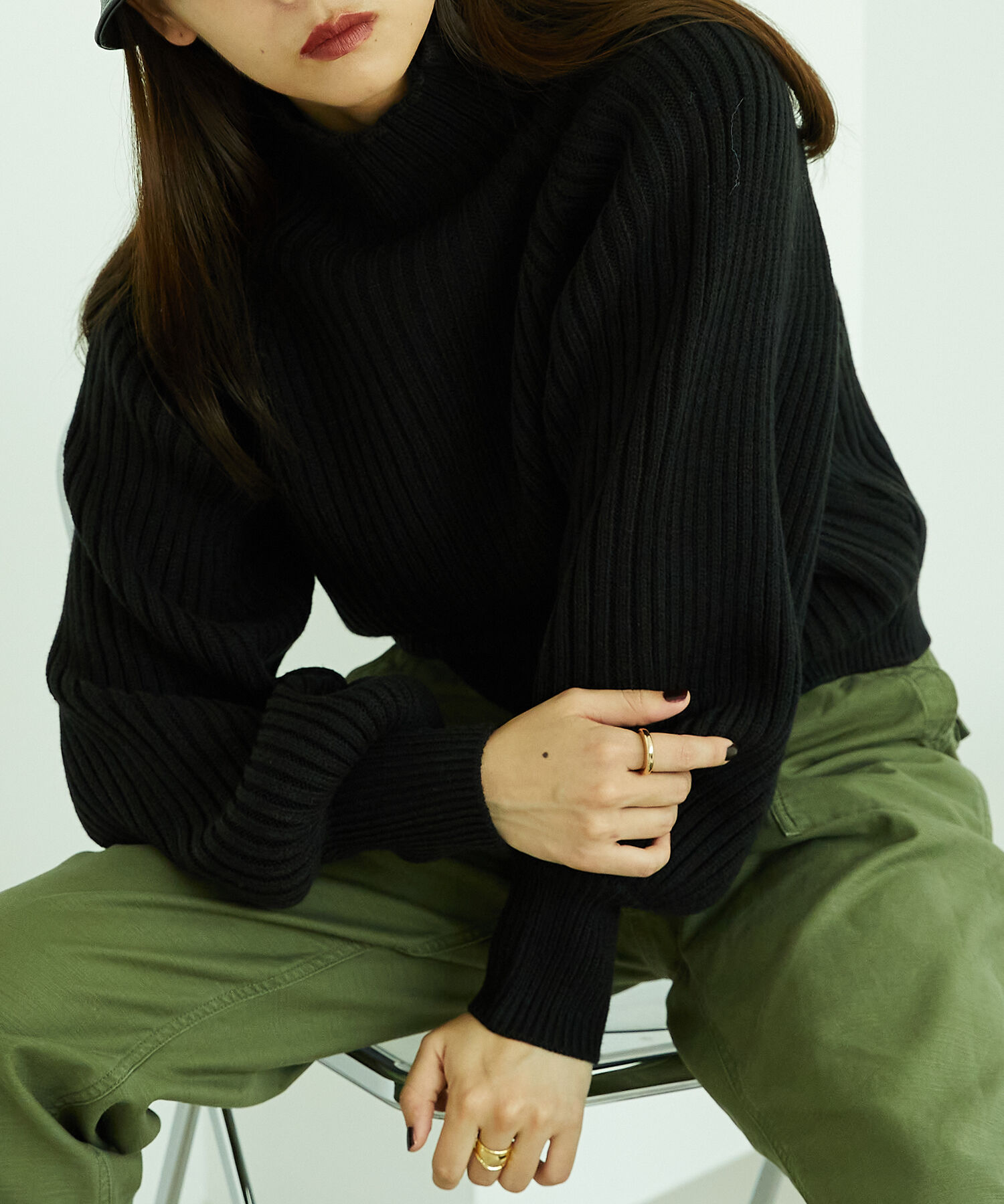 ORiental TRaffic「ハイネックボリュームスリーブニット/MO33N04」|ニット・セーター|BLACK