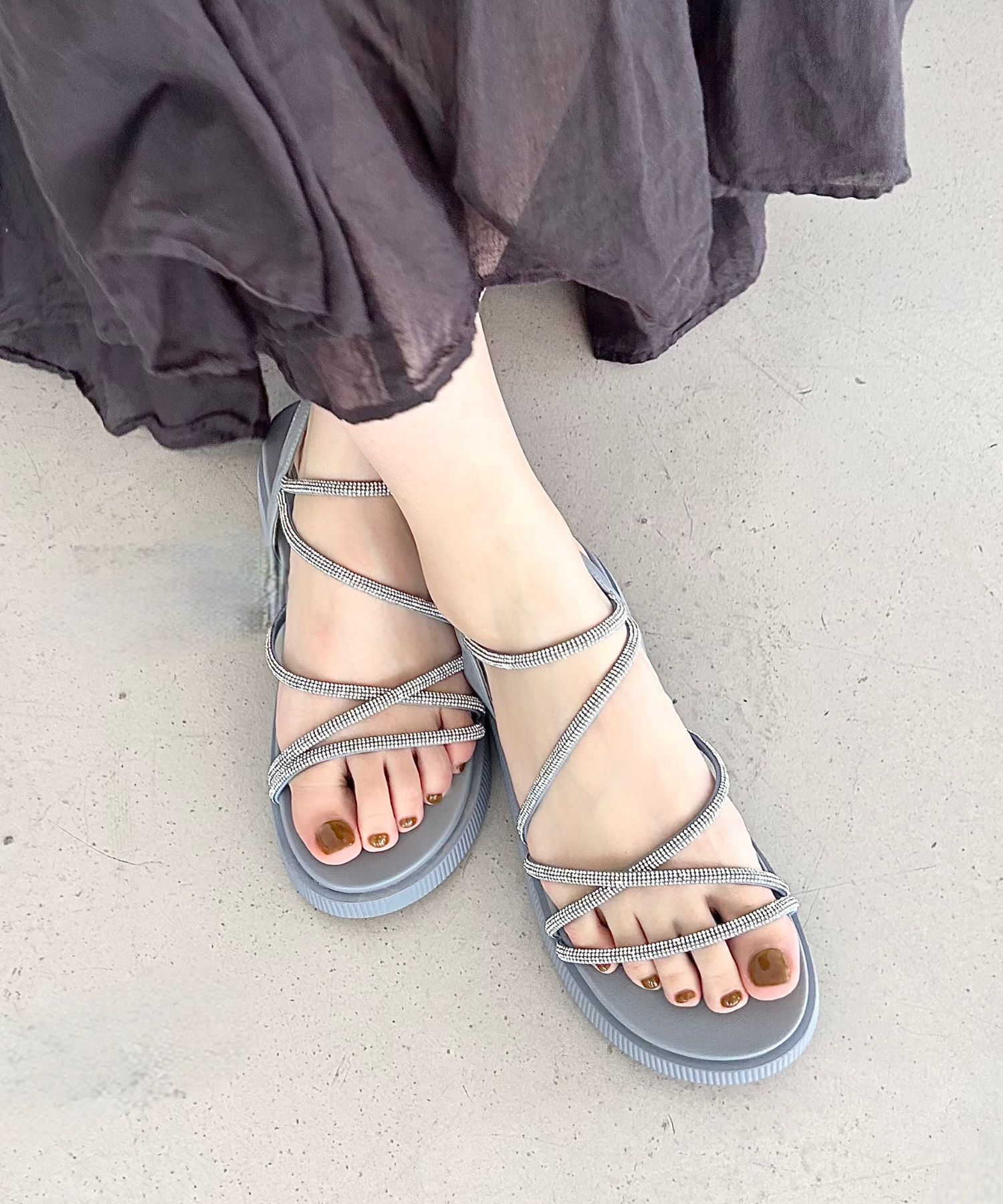 ORiental TRaffic「【追加】ラインストーンストラップサンダル/41217 サンダル 人気 トレンド 売れてる ラインストーン」|サンダル|BLUE