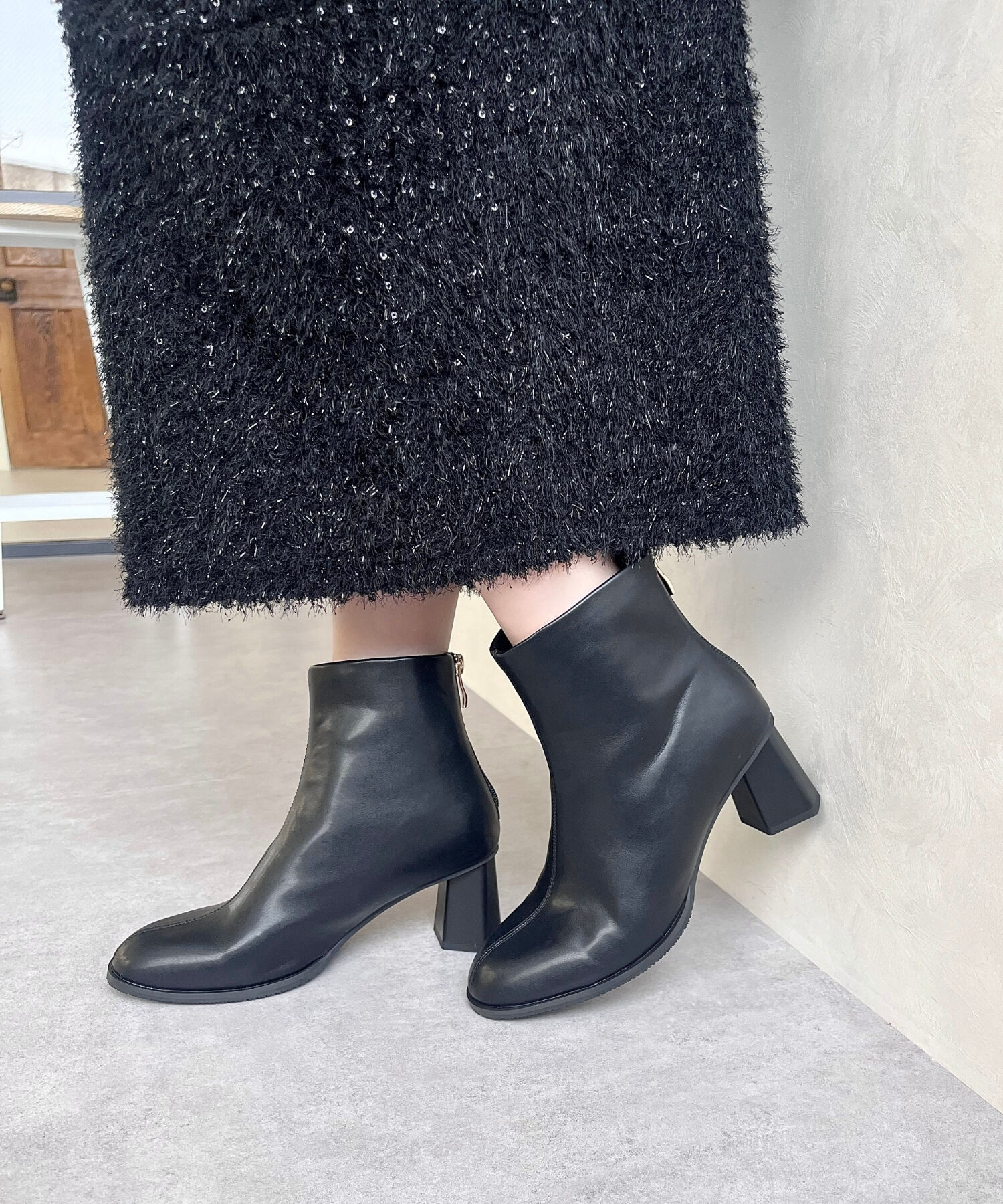 ORiental TRaffic「変形 ヒール ラウンドトゥ ショートブーツ /41405 太ヒール ヒール6.3ｃｍ」|ショートブーツ|