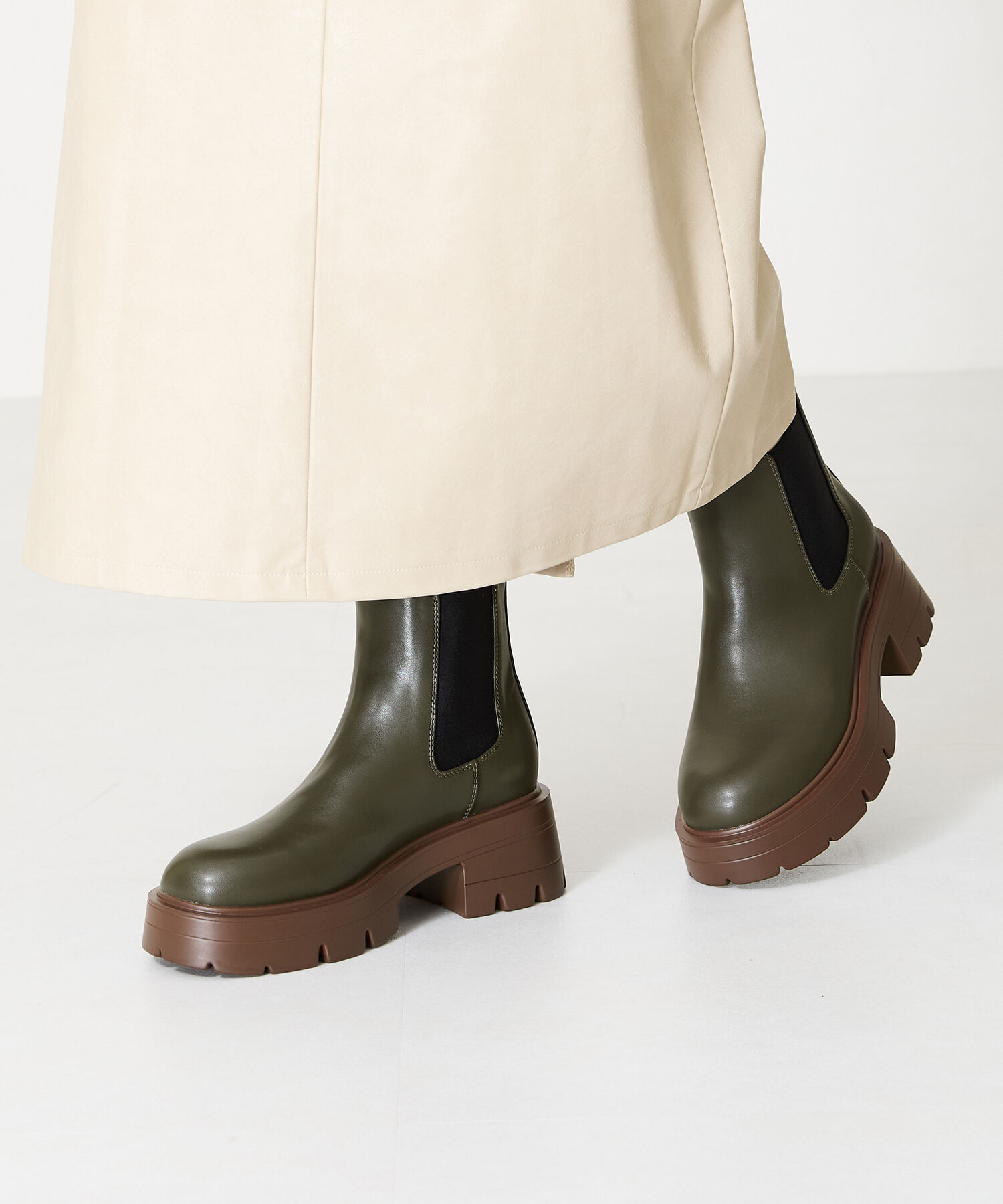 ORiental TRaffic「厚底 ヒール サイド ゴア ブーツ /41410」|ショートブーツ|KHAKI