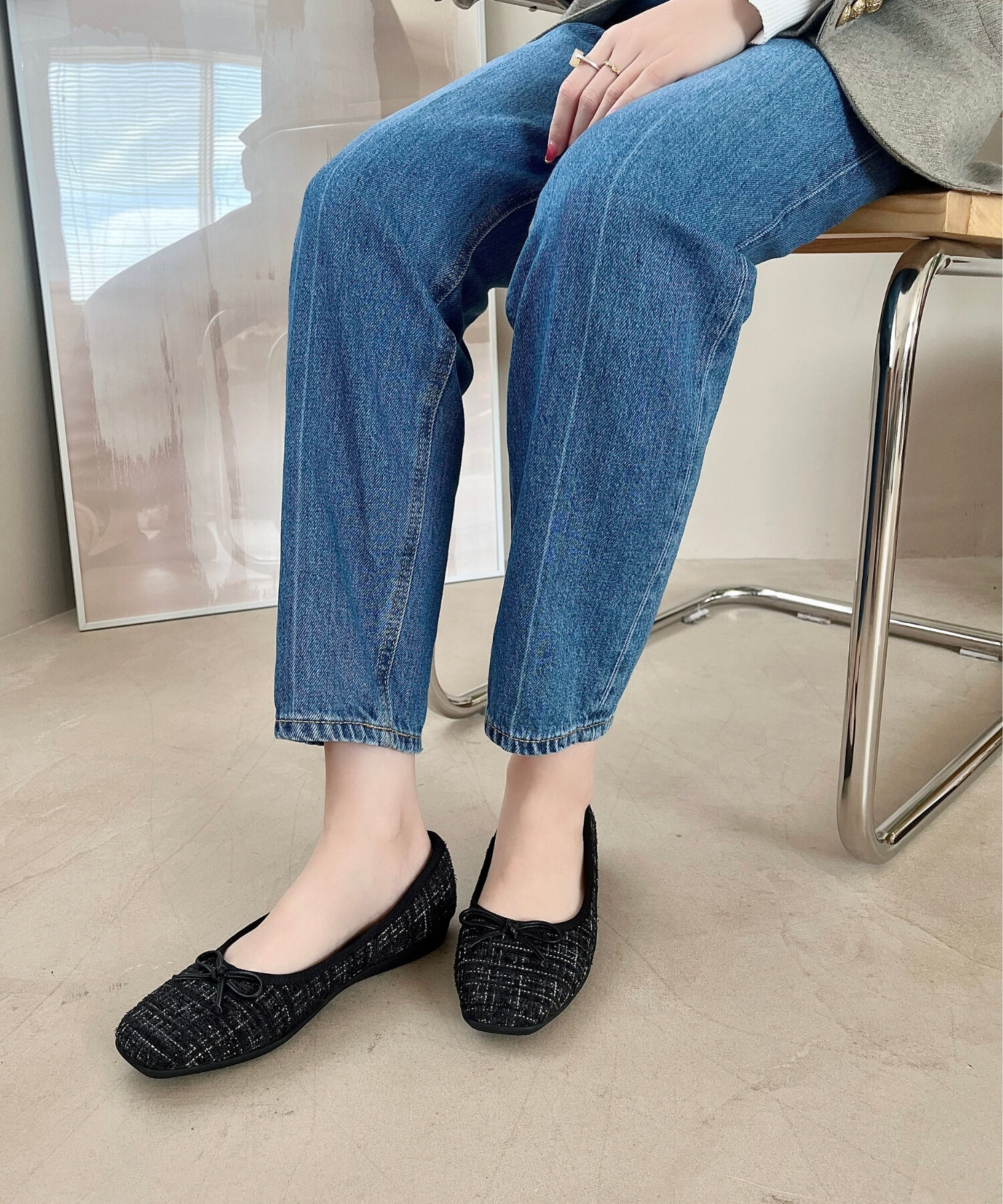 ORiental TRaffic「【WEB限定】 スクエアトゥ バレエシューズ /R-4009 フラット 軽い  厚手クッション」|パンプス|