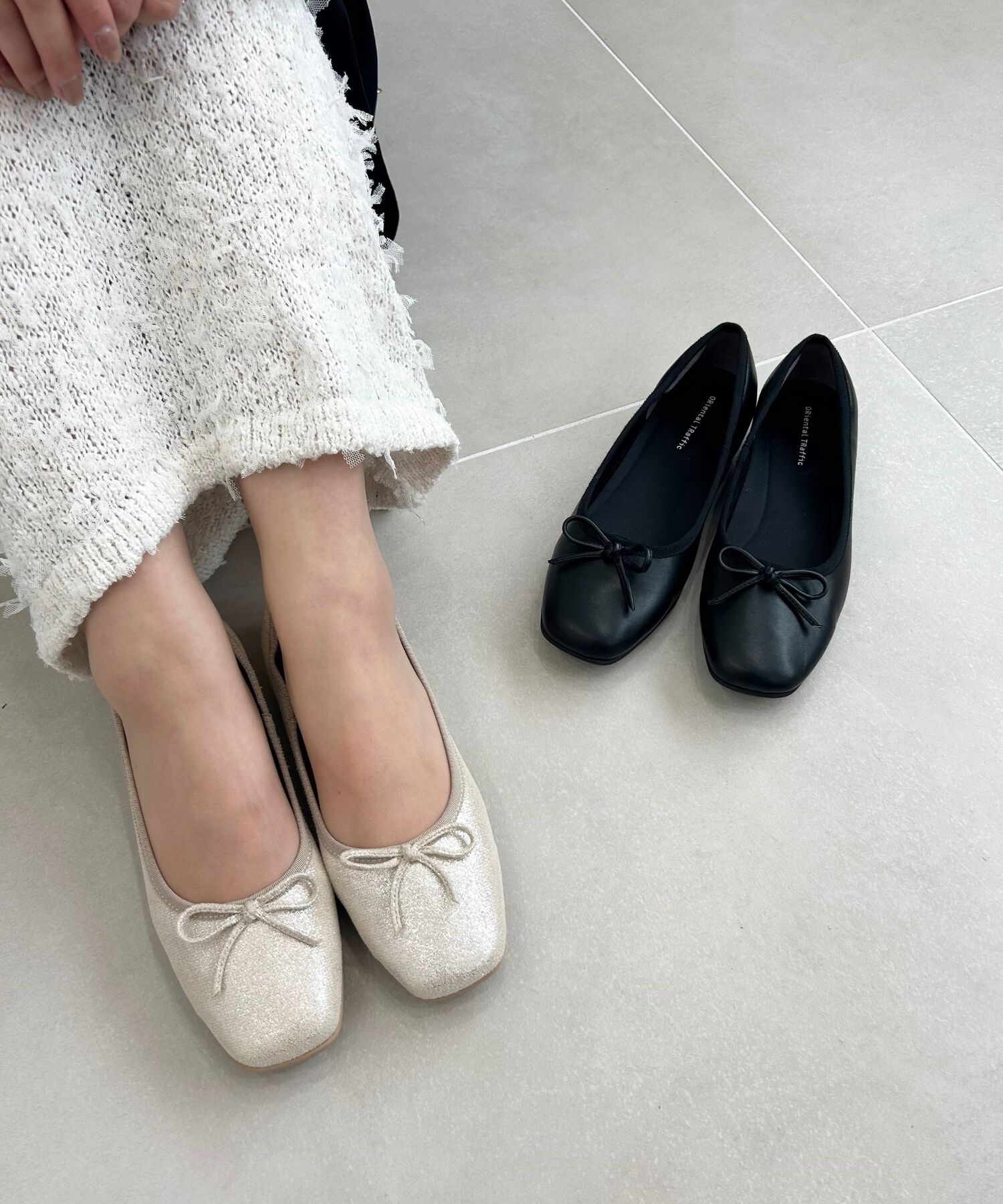 ORiental TRaffic「【WEB限定】 スクエアトゥ バレエシューズ /R-4009 フラット 軽い  厚手クッション」|パンプス|