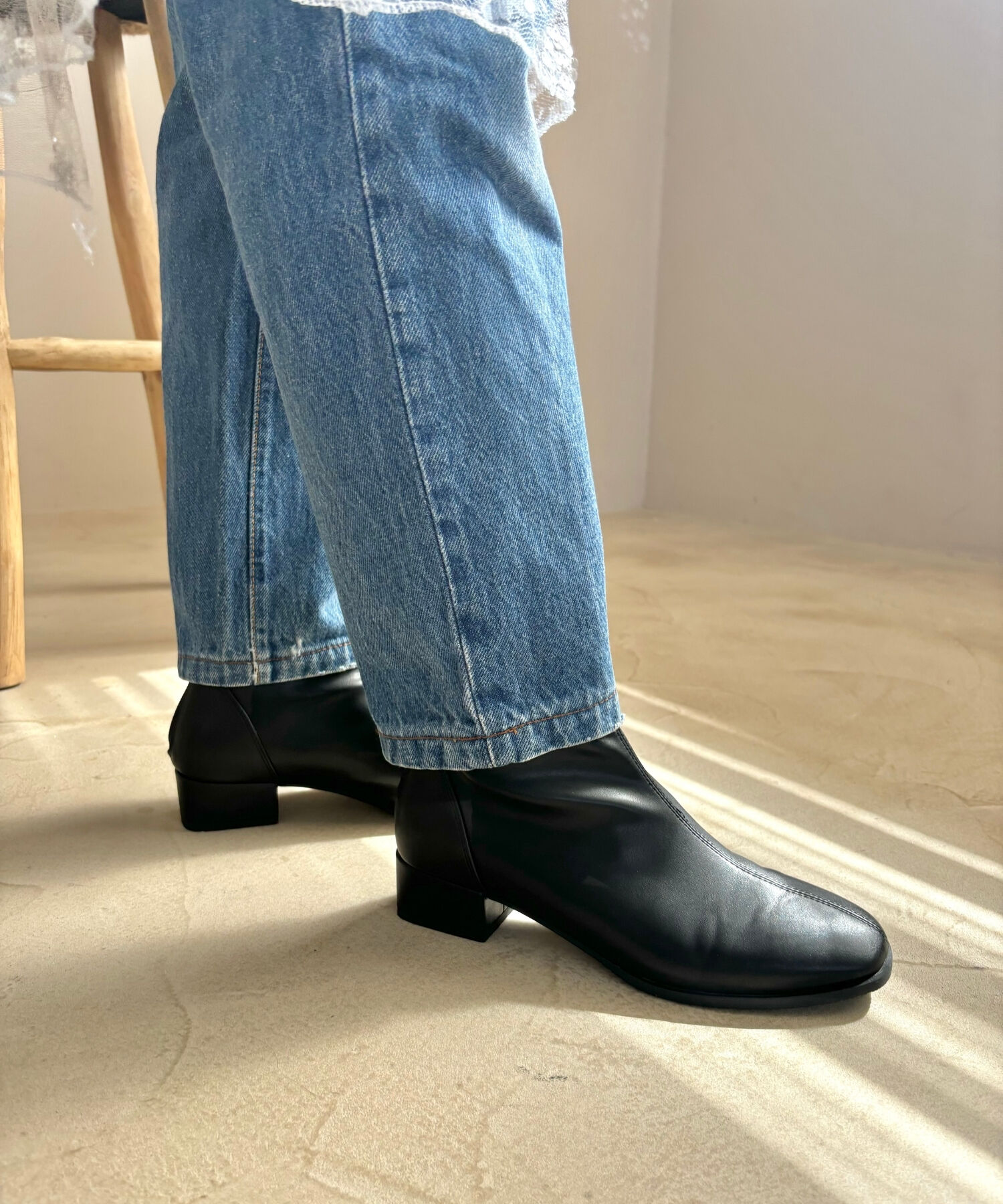 WA Oriental TRaffic「バック ジップ スクエアトゥ ストレッチ ブーツ /42403」|ショートブーツ|