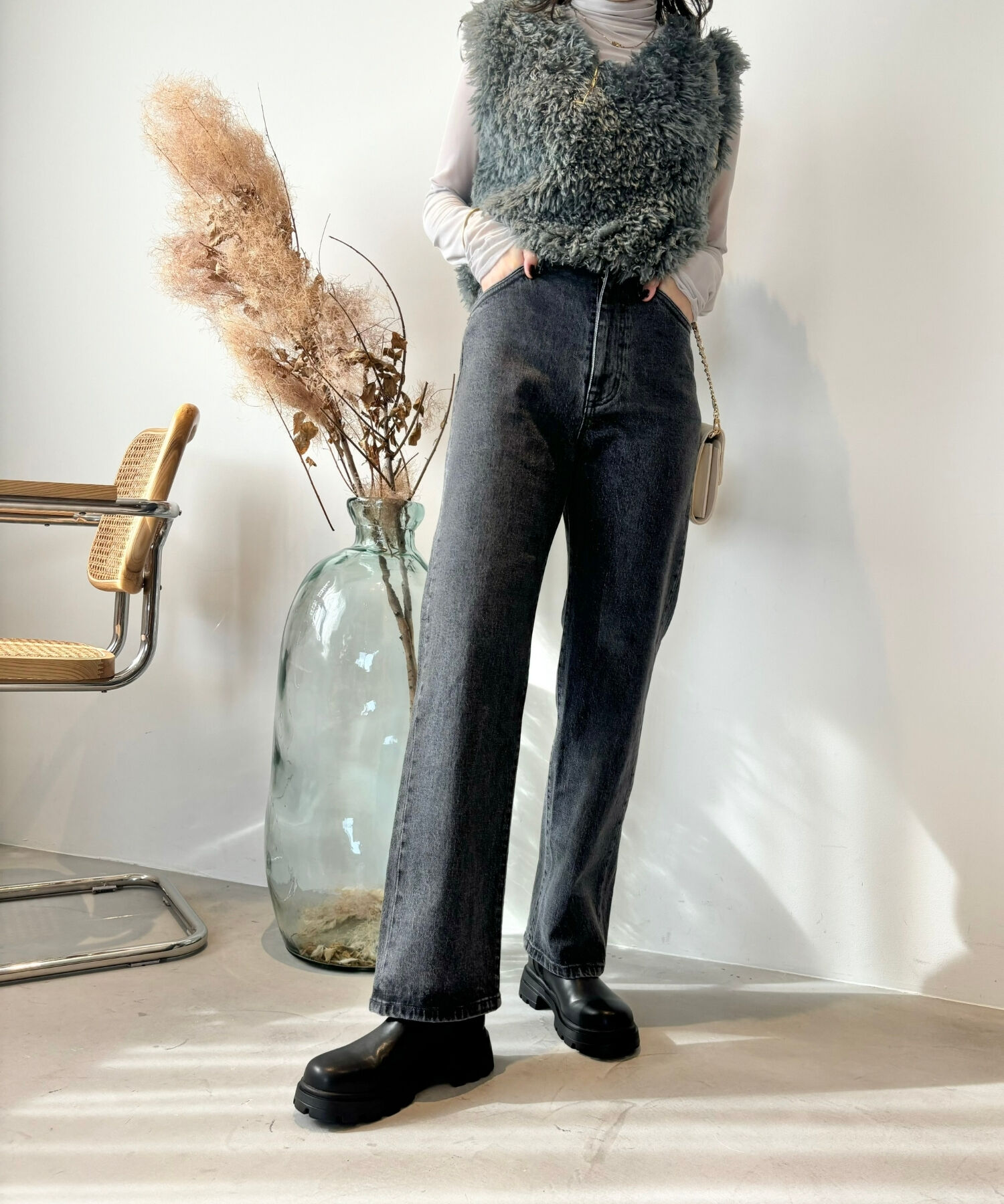 ORiental TRaffic「タンクソール サイドゴア ショートブーツ /41414 軽い ファスナー付き」|ショートブーツ|