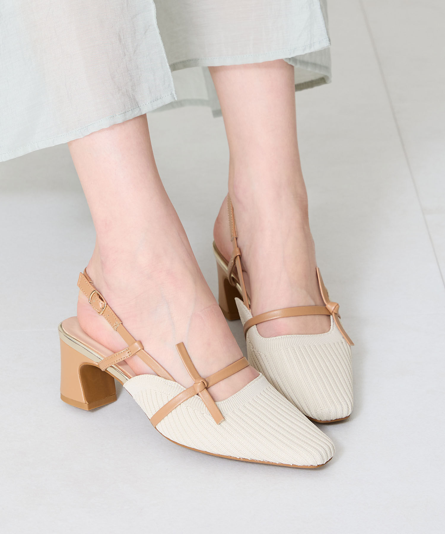 ORiental TRaffic「リブニット細ストラップパンプス/51114 人気 トレンド 売れてる パンプス ニット」|パンプス|BEIGE