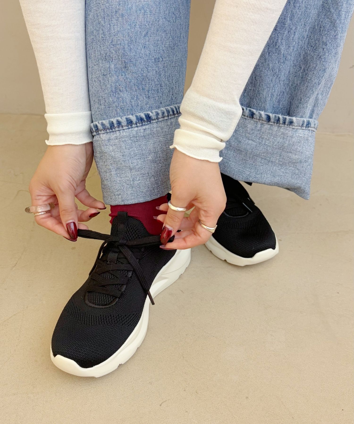 ORiental TRaffic「 【瞬間フィット】 ニットスニーカー /OT3757 軽量 歩きやすい 楽ちん ハンズフリー」|スニーカー|