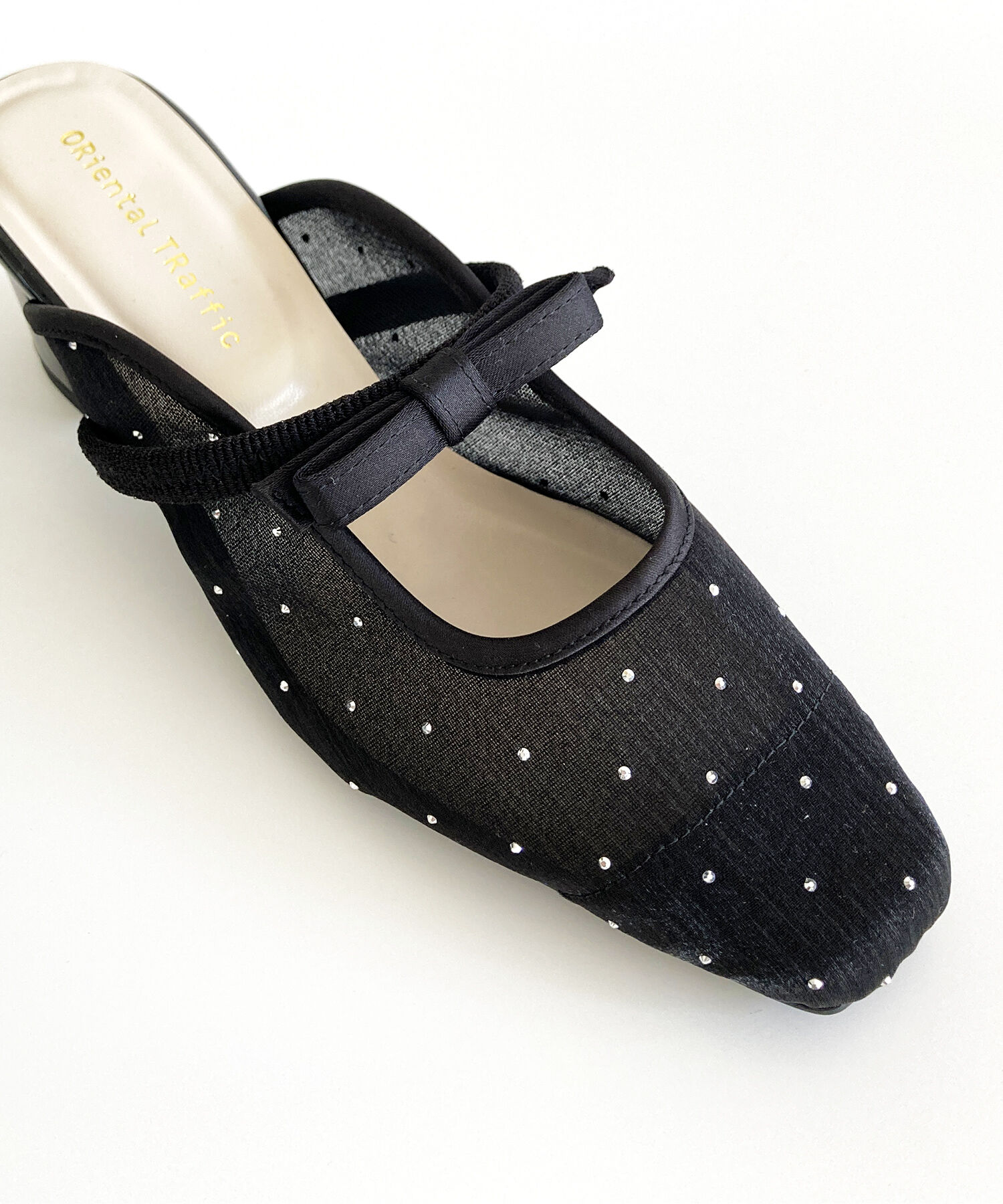 ORiental TRaffic「リボン ベル トラインストーン シアー ミュール /51124 ゴムベルト パンプス」|サンダル|